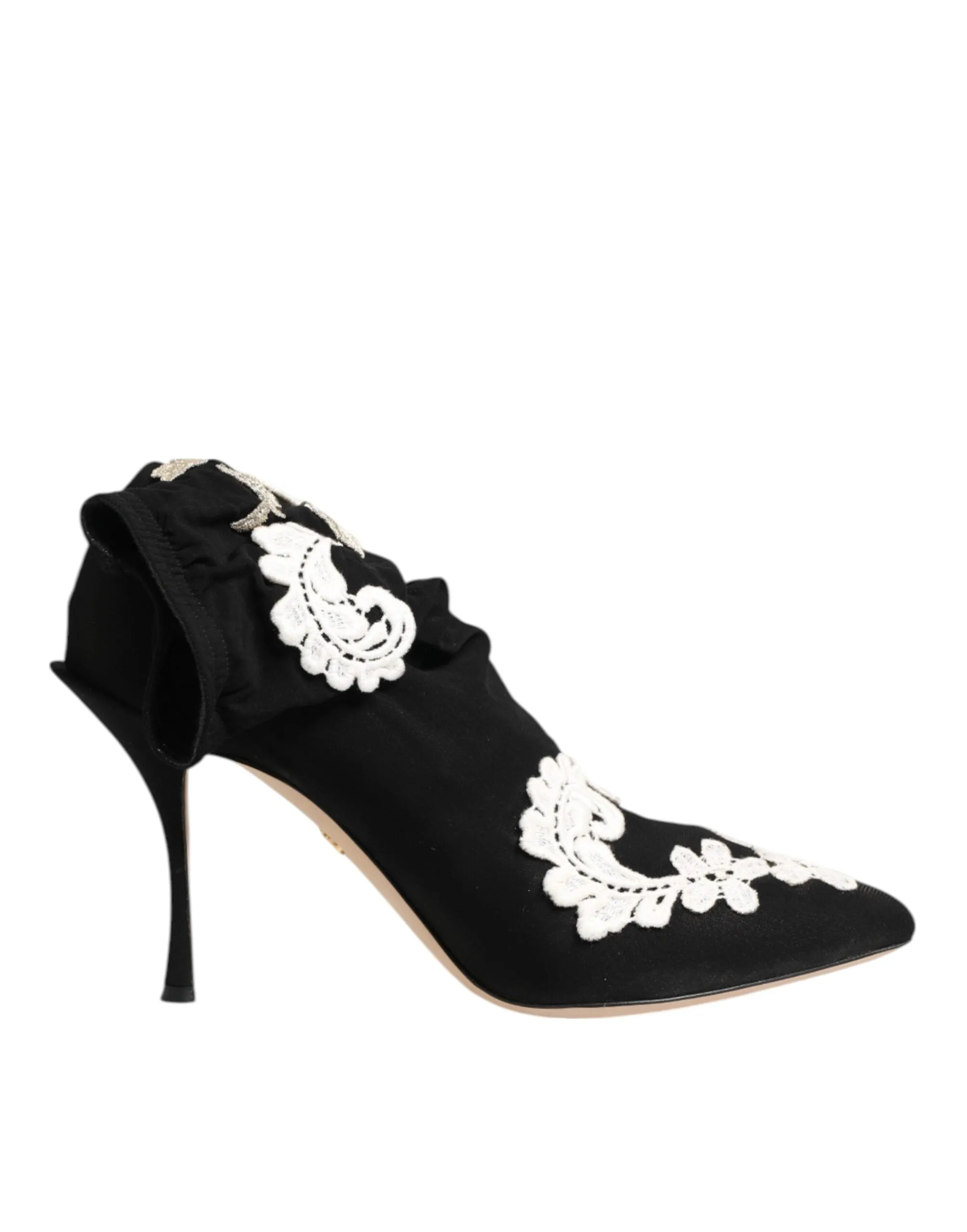 Dolce & Gabbana Black White Embroidered Jersey Stiletto Boots Shoes sold by Siebentaschen product image thumbnail 2
