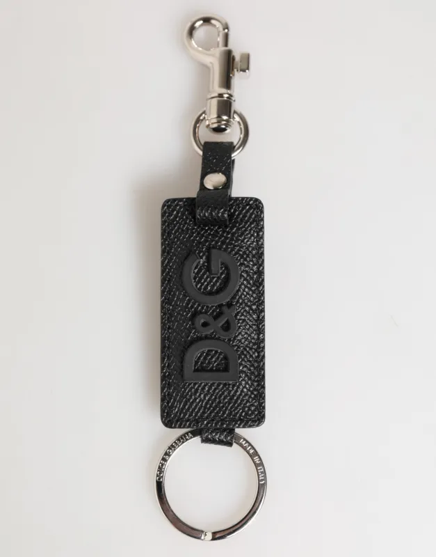 Dolce & Gabbana Black Leather Logo Metal Ring Keychain Holder Keyring sold by Siebentaschen