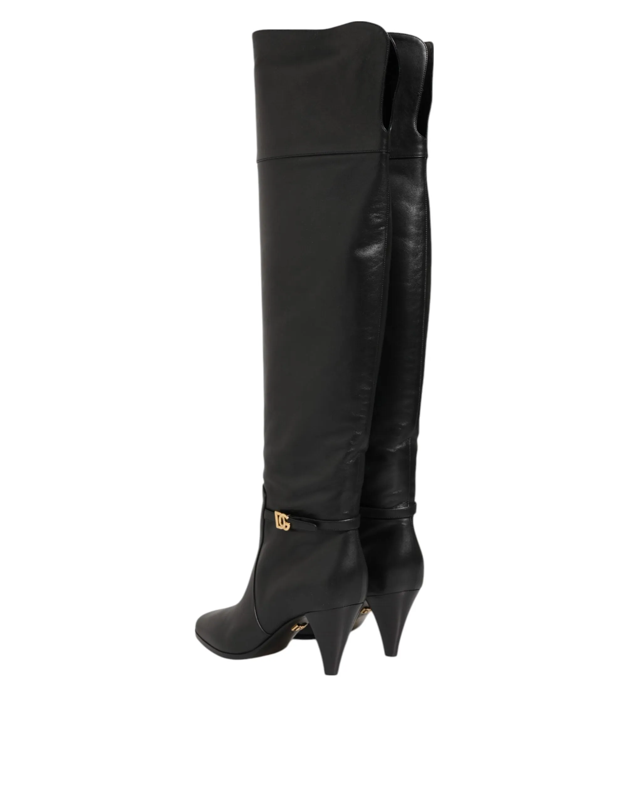 Dolce & Gabbana Black Leather Over-The-Knee DG Boots Shoes sold by Siebentaschen product image thumbnail 4