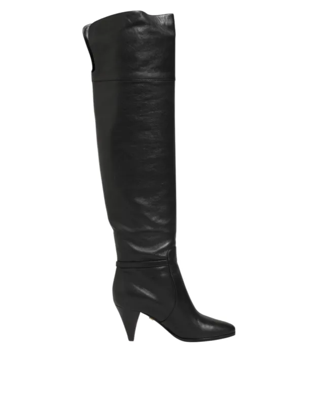 Dolce & Gabbana Black Leather Over-The-Knee DG Boots  Shoes sold by Siebentaschen