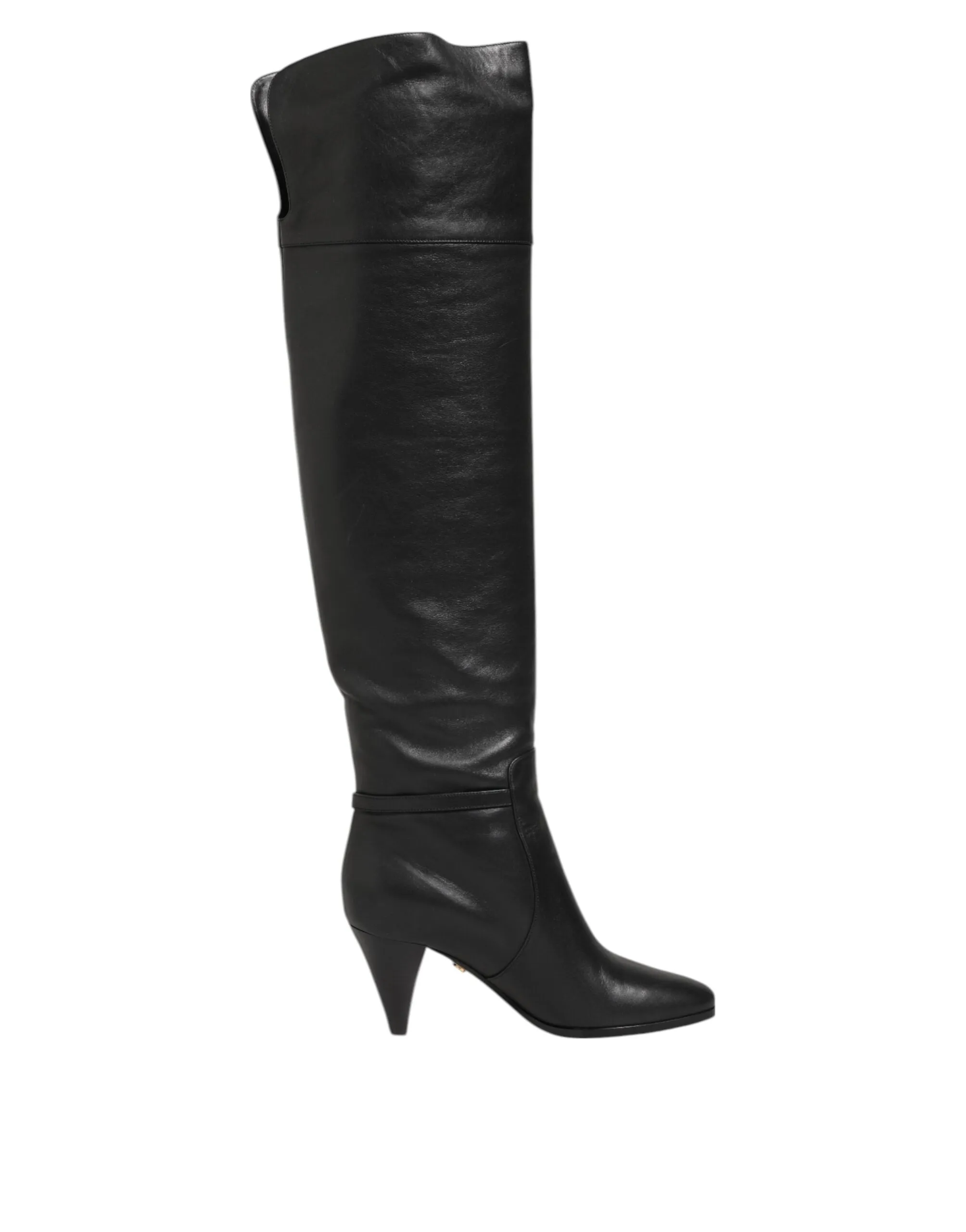 Dolce & Gabbana Black Leather Over-The-Knee DG Boots Shoes sold by Siebentaschen