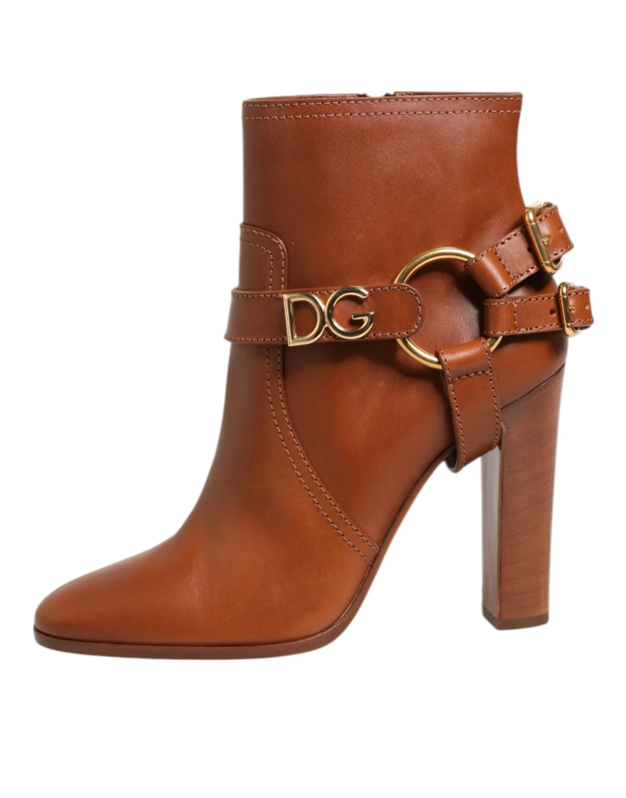 Dolce & Gabbana Brown Leather DG Logo Buckle Ankle Boots Shoes sold by Siebentaschen product image thumbnail 2