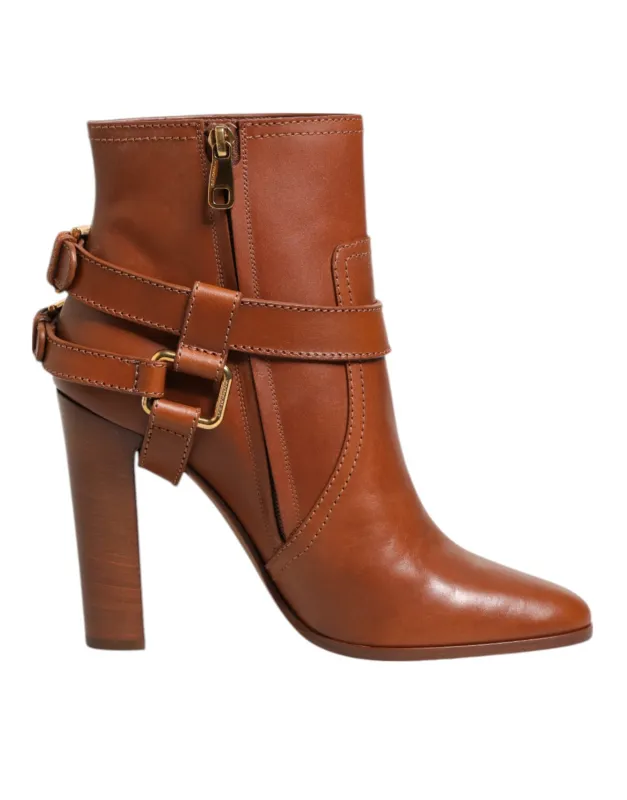 Dolce & Gabbana Brown Leather DG Logo Buckle Ankle Boots Shoes sold by Siebentaschen