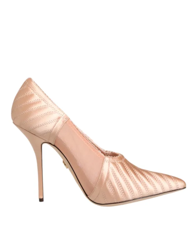 Dolce & Gabbana Cipria Nude Satin Mesh Stiletto Pumps Shoes sold by Siebentaschen