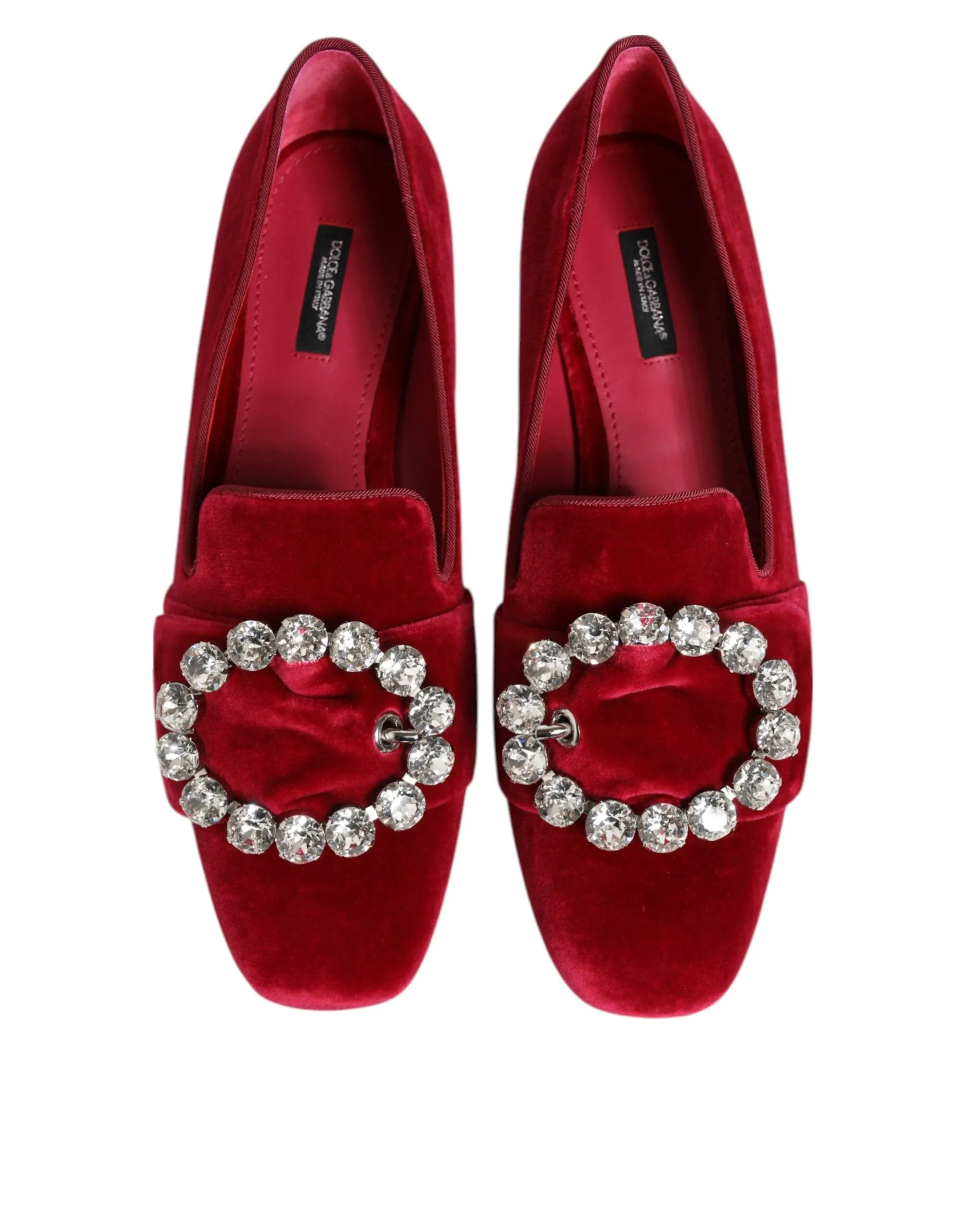 Dolce & Gabbana Red Velvet Crystal Buckle Loafers Flats Shoes sold by Siebentaschen product image thumbnail 4