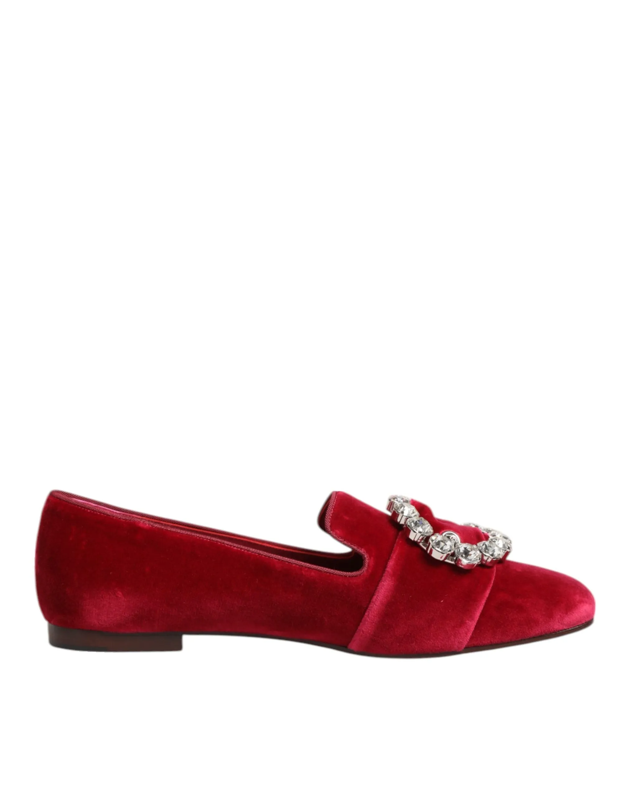 Dolce & Gabbana Red Velvet Crystal Buckle Loafers Flats Shoes sold by Siebentaschen