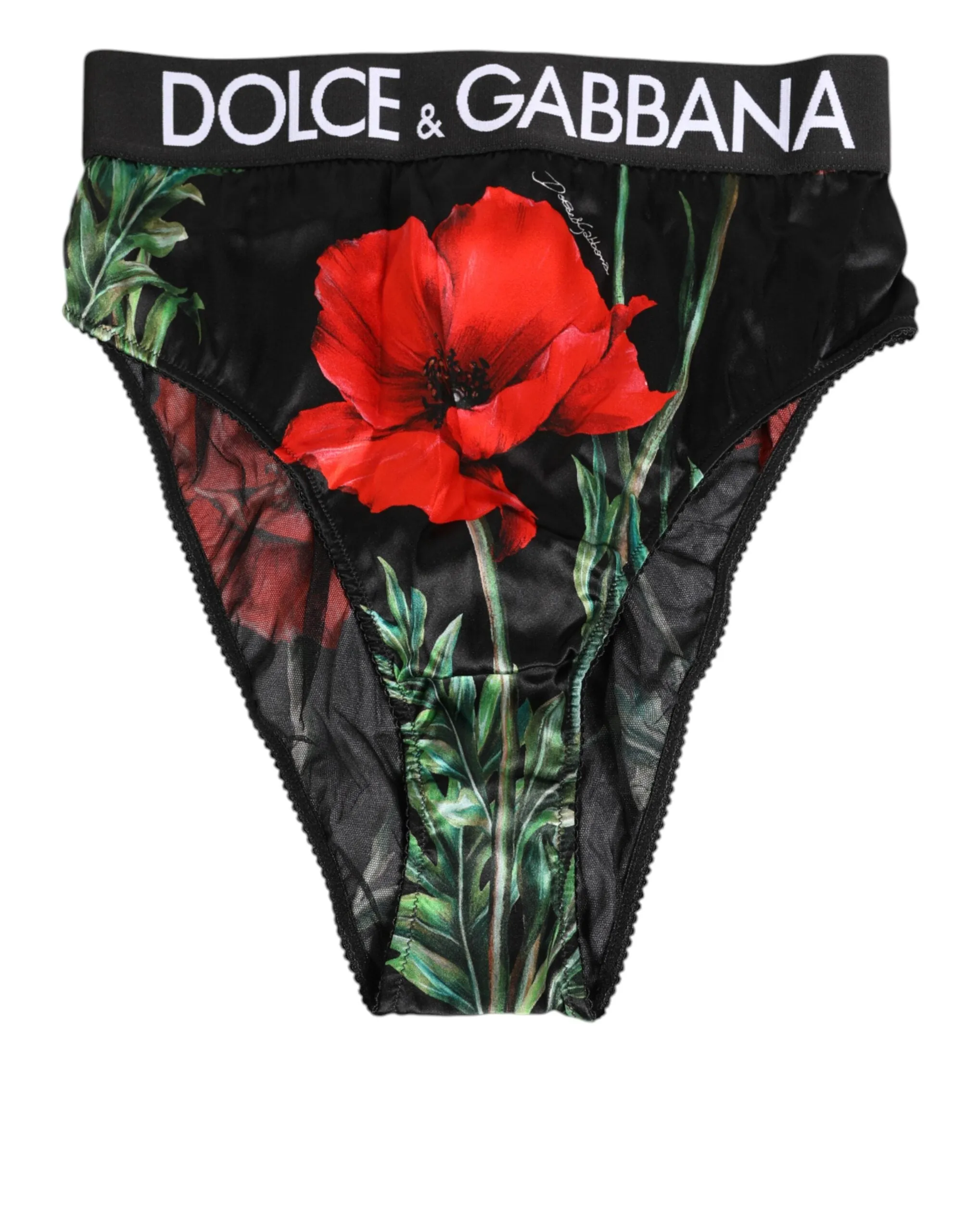 Dolce & Gabbana Black Floral Print High Waist Sheer Mesh Underwear sold by Siebentaschen