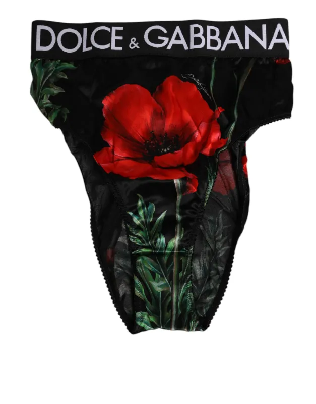 Dolce & Gabbana Black Floral Print High Waist Sheer Mesh Underwear sold by Siebentaschen