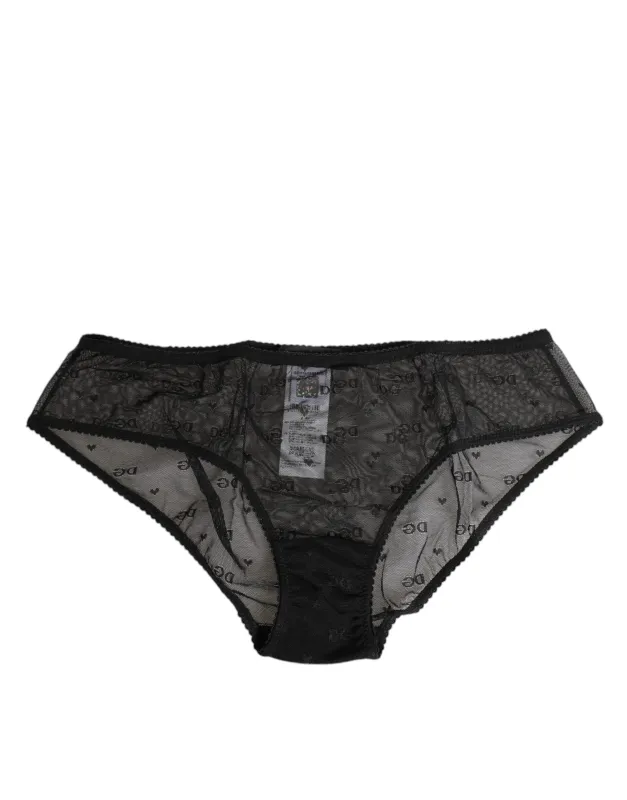 Dolce & Gabbana Black Sheer Mesh Lace Polka Dot Logo Underwear sold by Siebentaschen