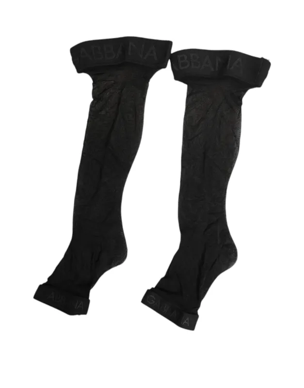 Dolce & Gabbana Black Sheer Nylon Logo Band Over-the-Knee Stocking Socks sold by Siebentaschen