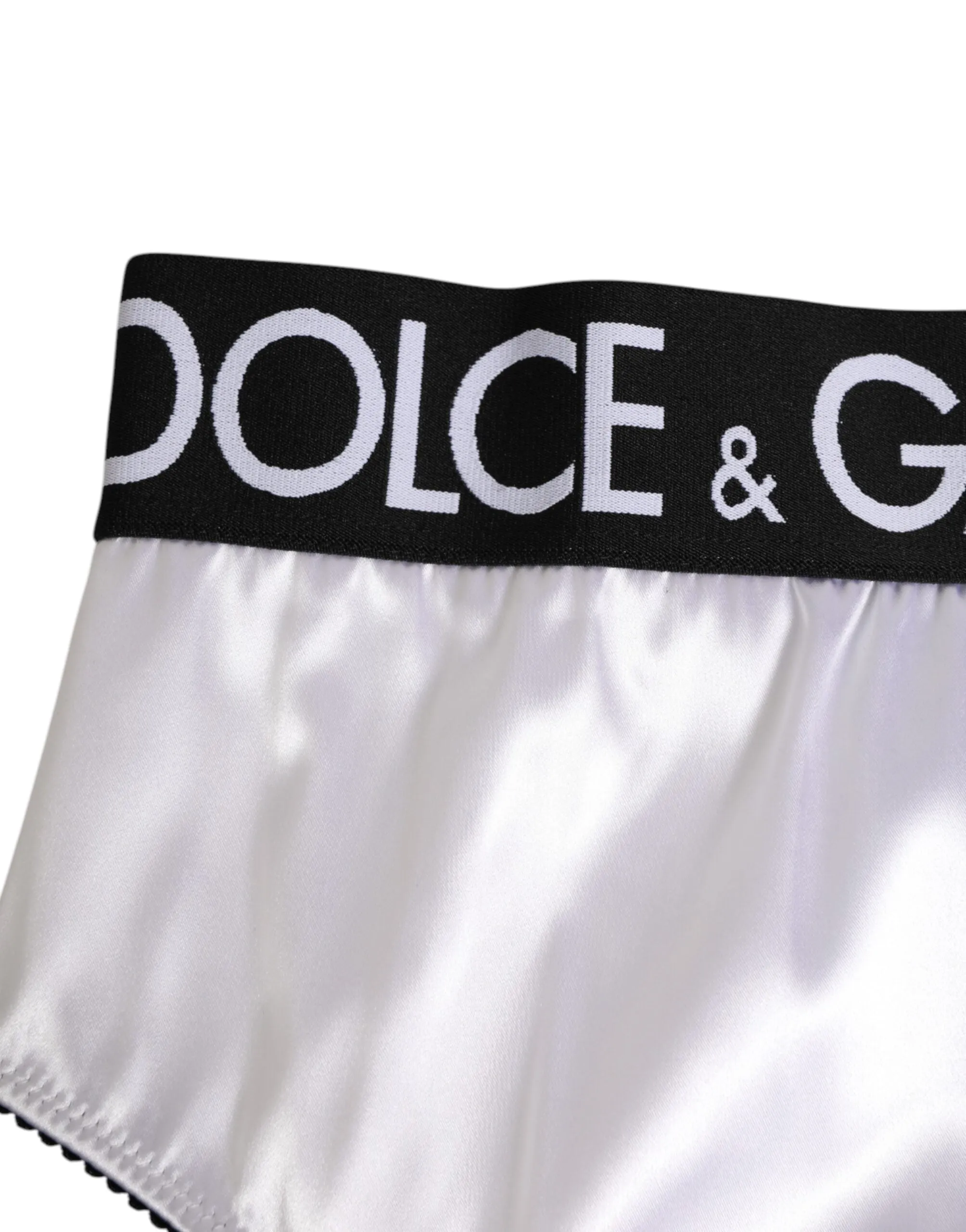 Dolce & Gabbana White Satin High-Waist Black Logo Women Underwear sold by Siebentaschen product image thumbnail 3