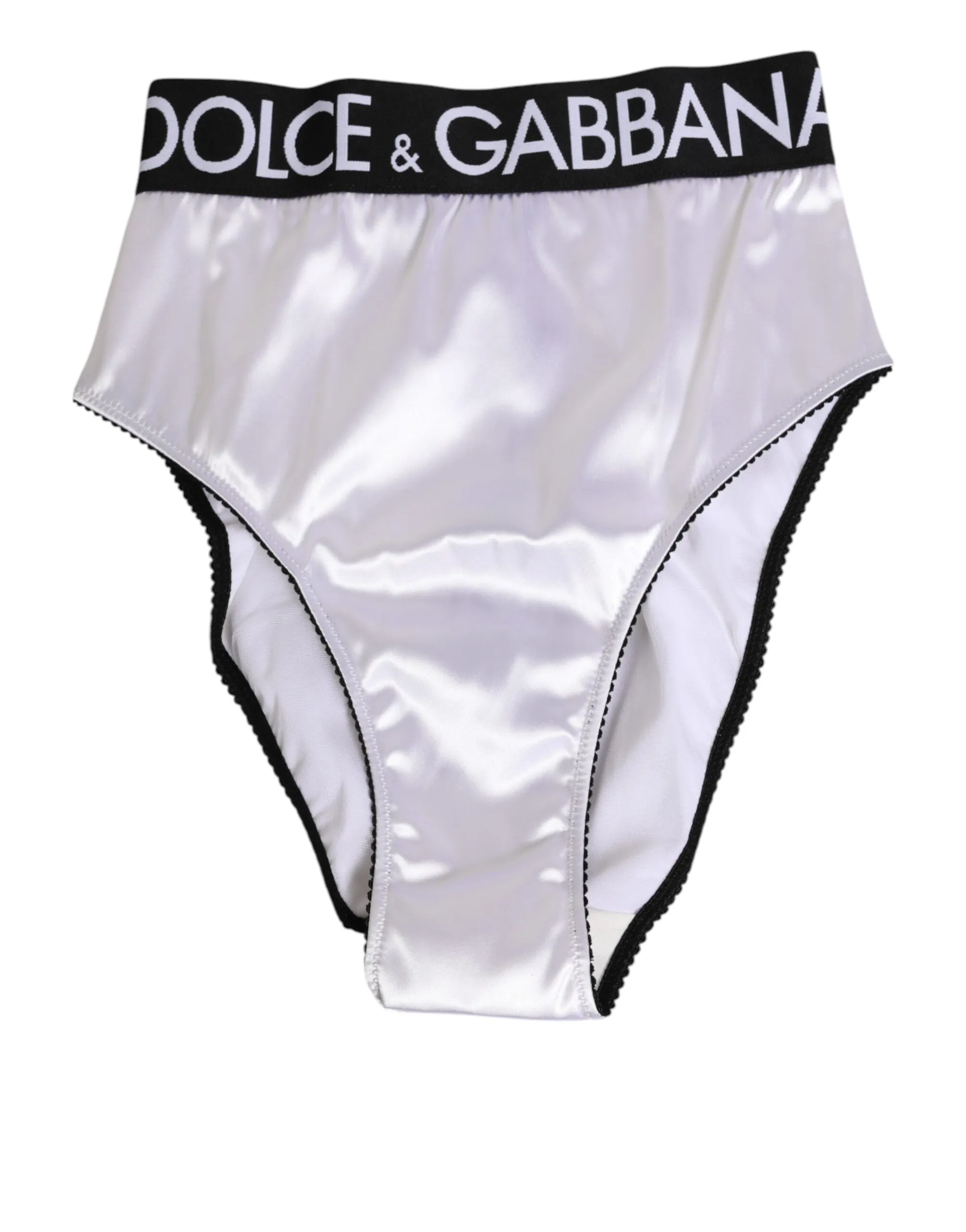 Dolce & Gabbana White Satin High-Waist Black Logo Women Underwear sold by Siebentaschen