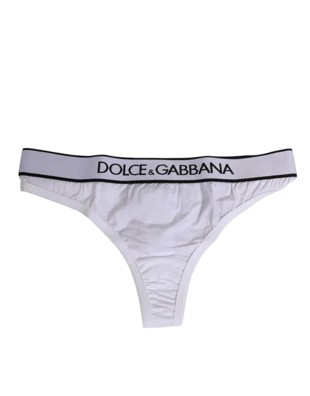 Dolce & Gabbana White Logo Waistband Modal Cotton Thong  Underwear sold by Siebentaschen