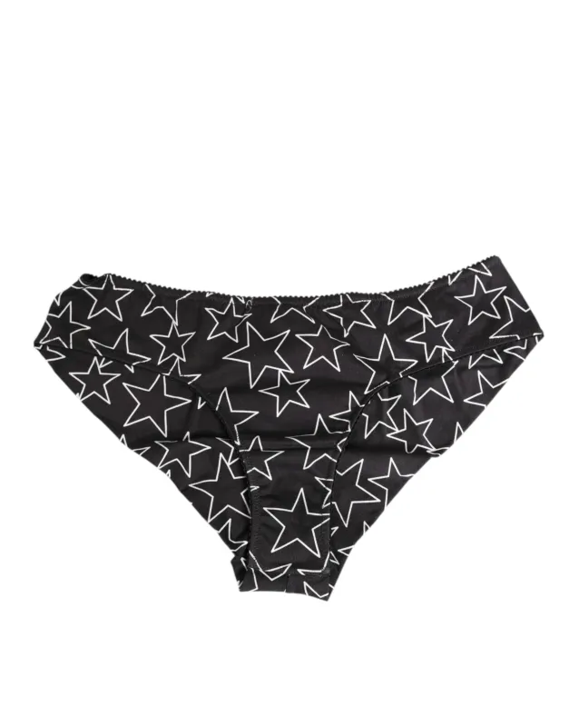 Dolce & Gabbana Black White Star Print Cotton Slip Panty Underwear sold by Siebentaschen