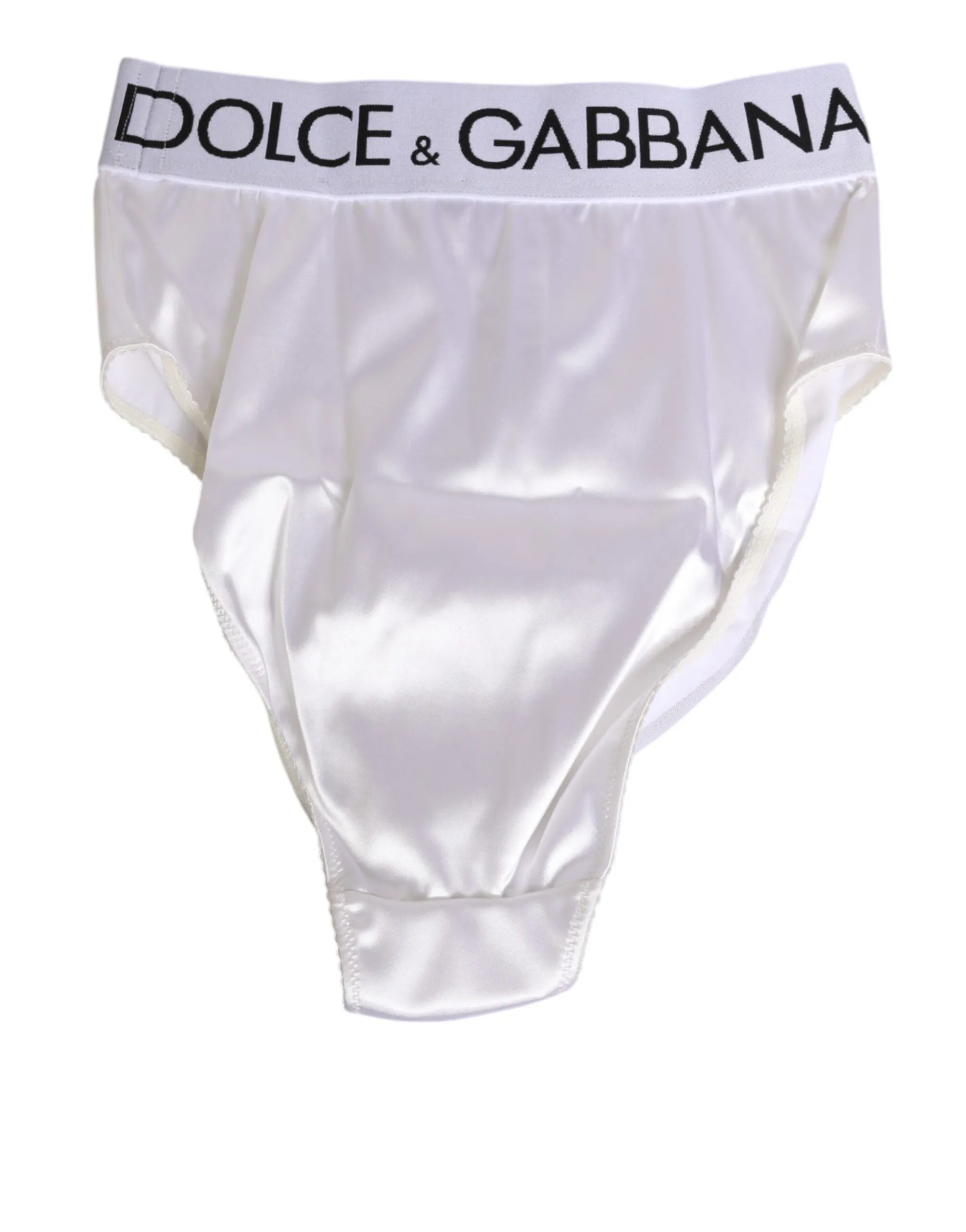Dolce & Gabbana White Satin High-Waist Brief Logo Women Underwear sold by Siebentaschen product image thumbnail 4