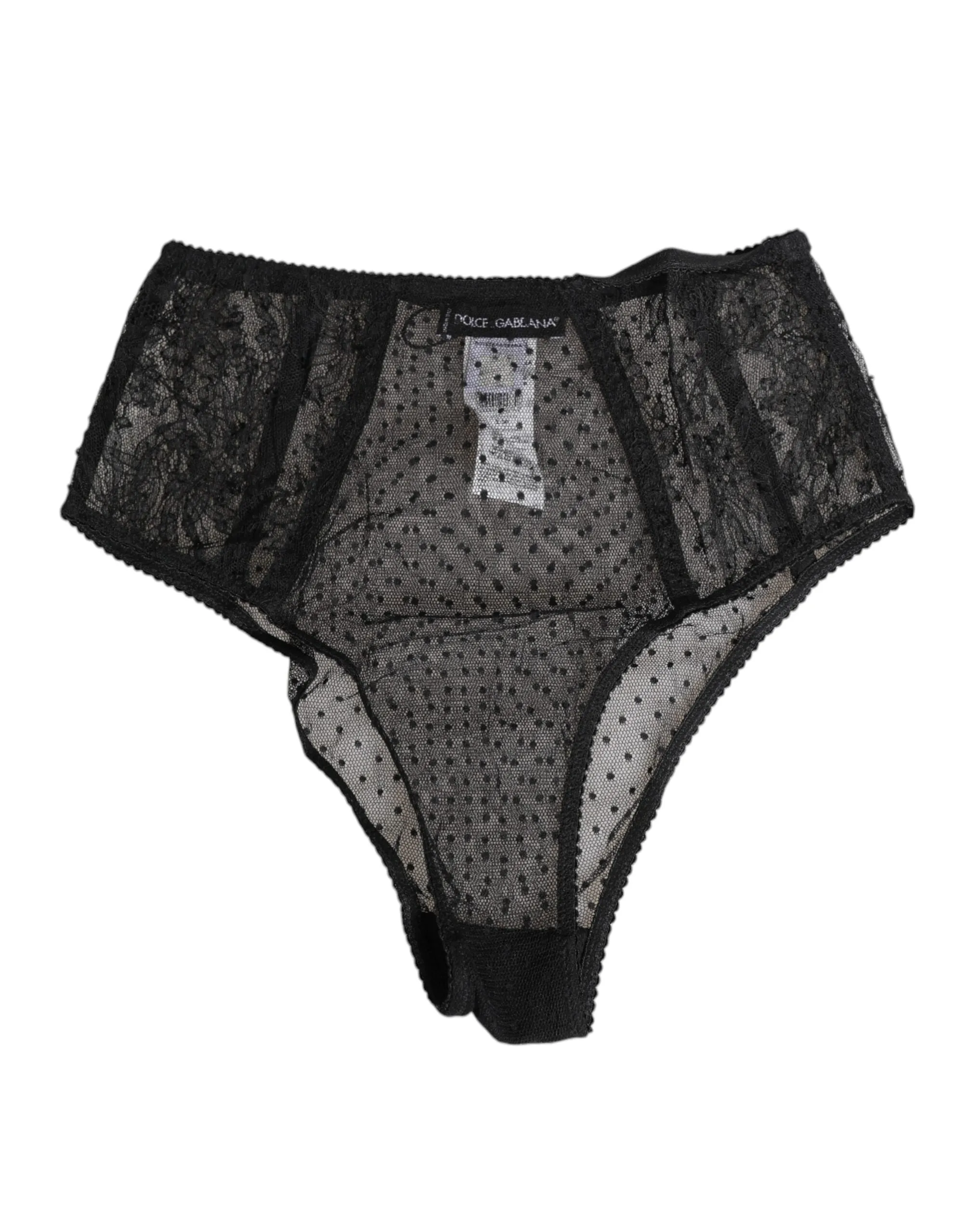 Dolce & Gabbana Black Lace Polka Dot Mesh High Waist Underwear sold by Siebentaschen product image thumbnail 3