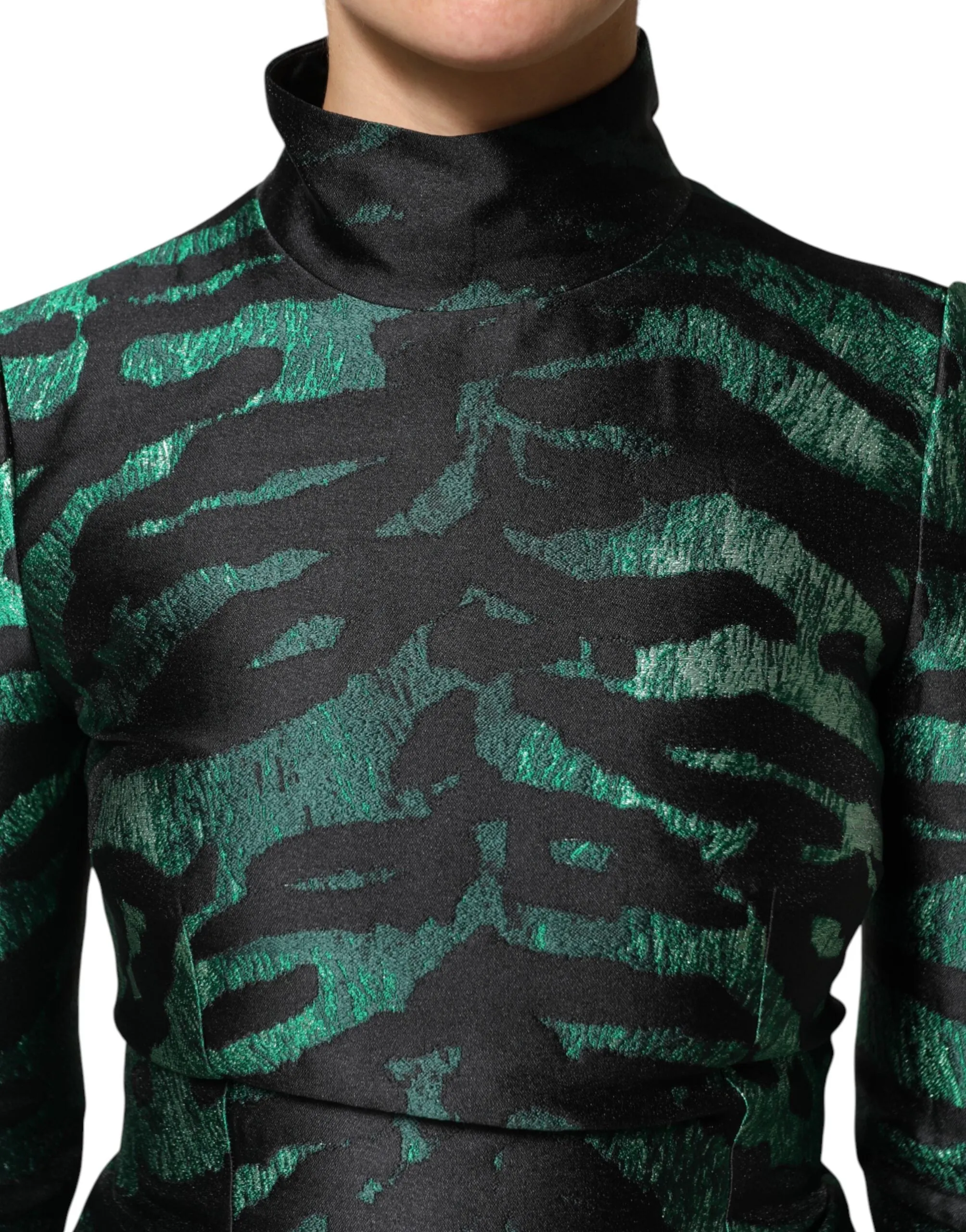 Dolce & Gabbana Black Green Metallic Jacquard Mini Long Dress sold by Siebentaschen product image thumbnail 5