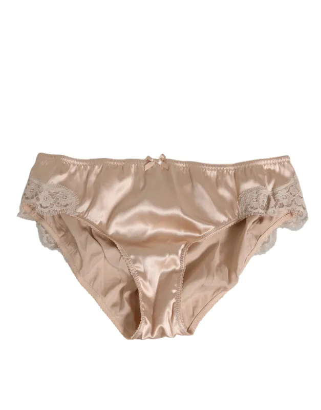 Dolce & Gabbana Rosy Beige Silk Satin Lace Trim Panty Underwear sold by Siebentaschen