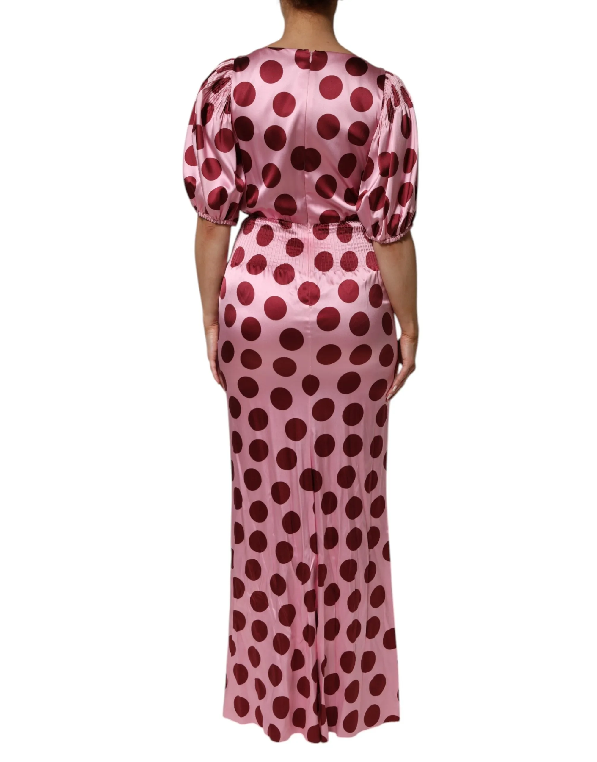 Dolce & Gabbana Pink Red Polka Dot Silk Satin Maxi Gown Dress sold by Siebentaschen product image thumbnail 4