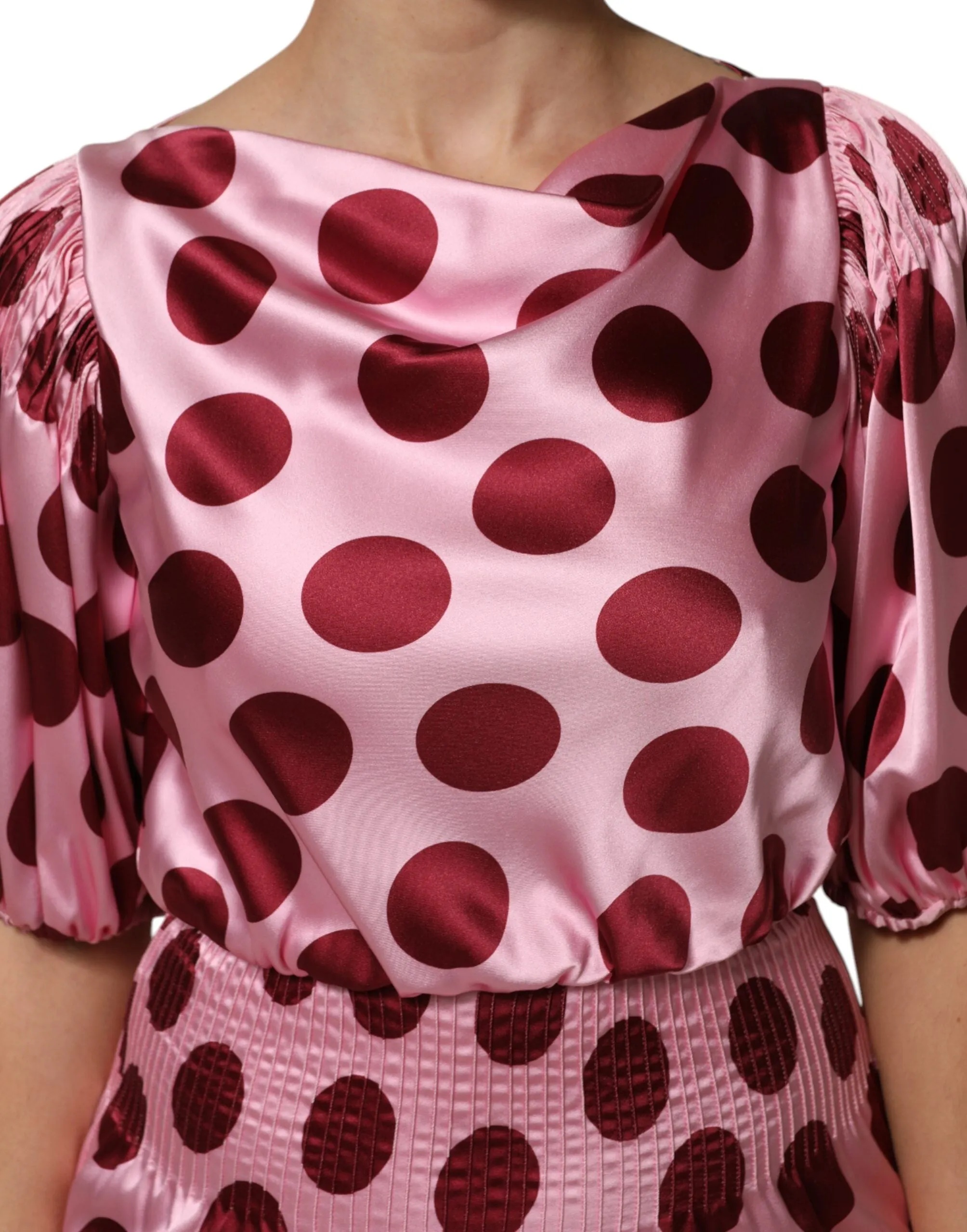 Dolce & Gabbana Pink Red Polka Dot Silk Satin Maxi Gown Dress sold by Siebentaschen product image thumbnail 5