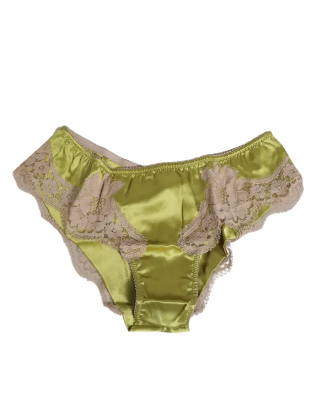 Dolce & Gabbana Green Silk Satin Lace Trim New Slip Underwear sold by Siebentaschen
