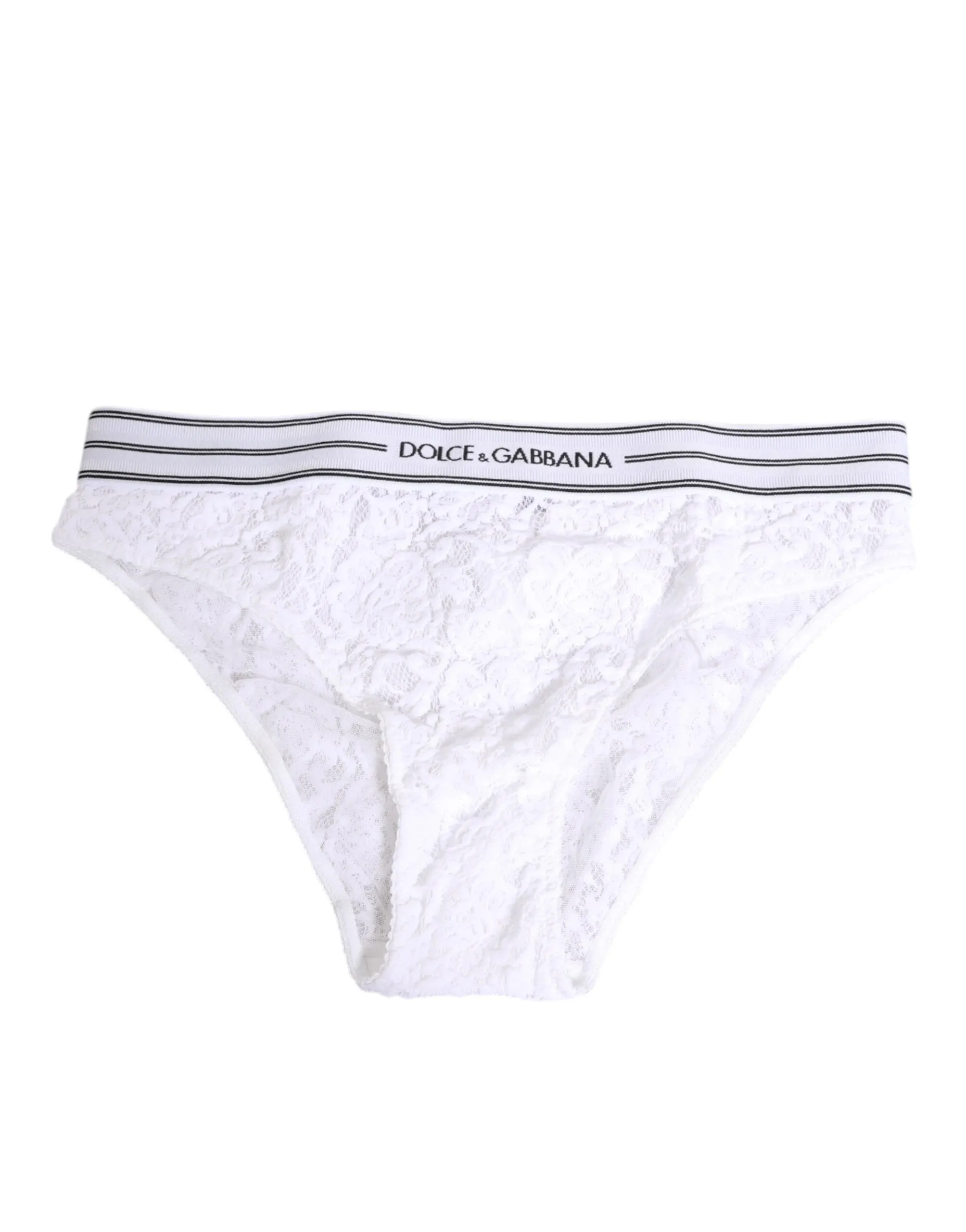 Dolce & Gabbana White Lace Slip Brief Logo Waistband Underwear sold by Siebentaschen