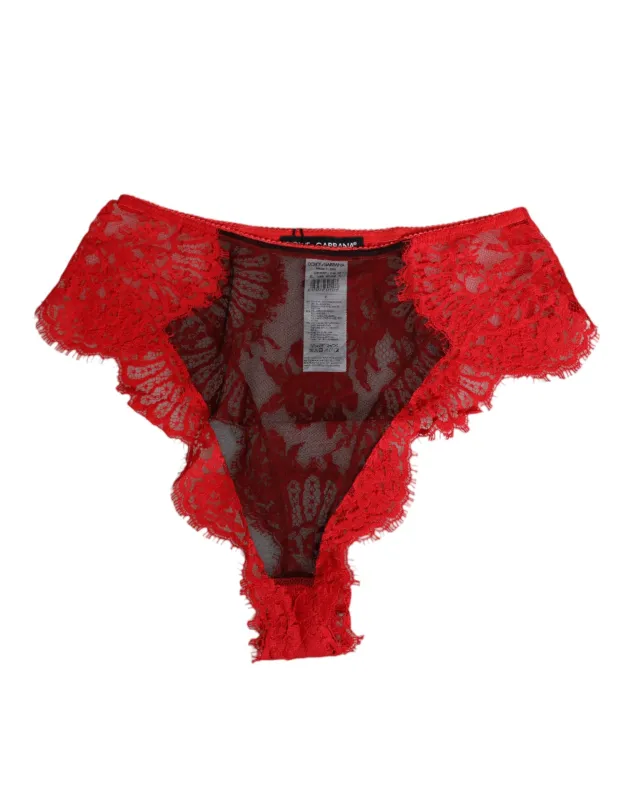 Dolce & Gabbana Red Floral Lace Sheer Briefs Women Underwear sold by Siebentaschen