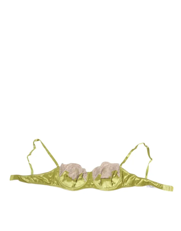 Dolce & Gabbana Lime Green Silk Satin Lace Padded Balconnet Underwear sold by Siebentaschen