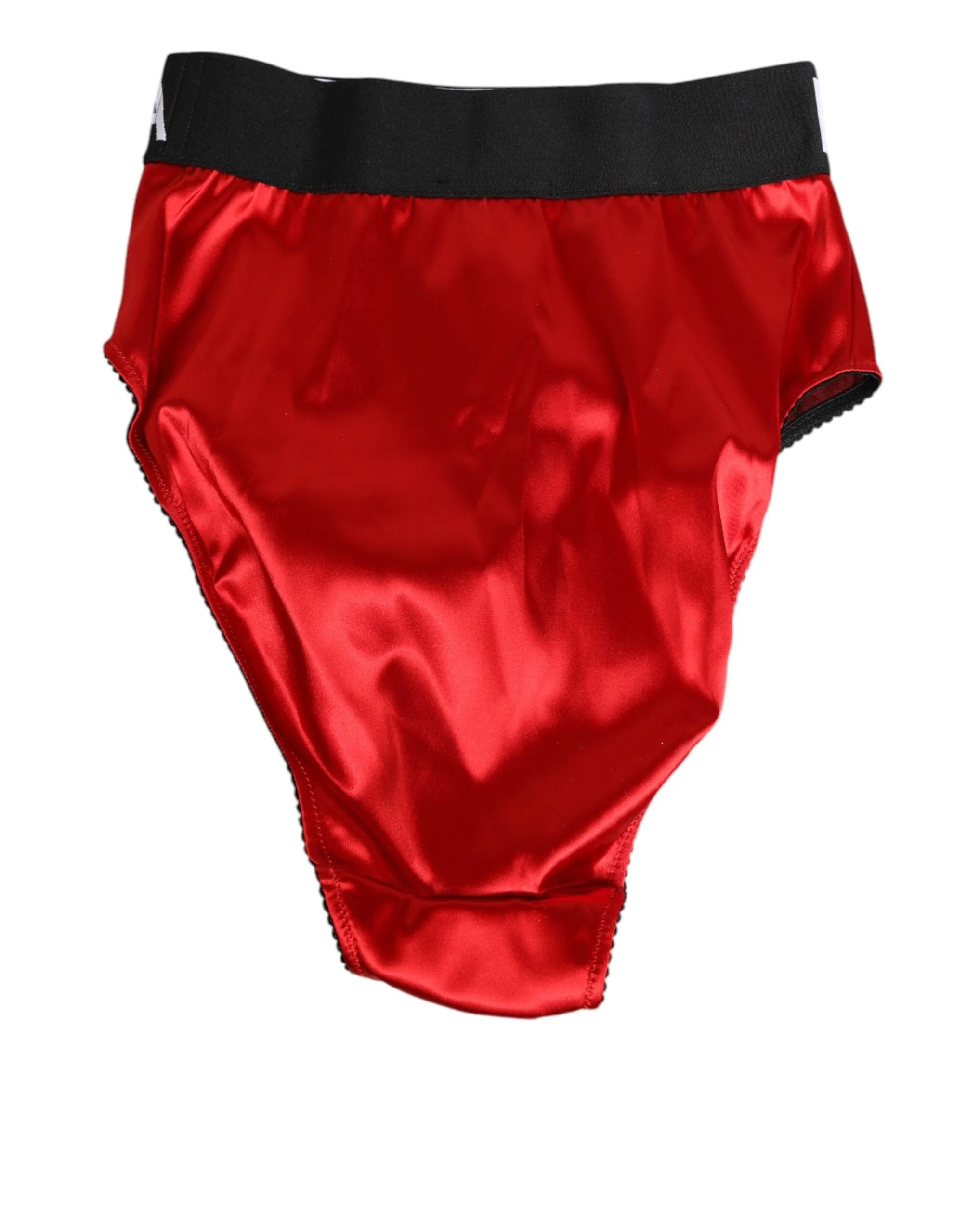 Dolce & Gabbana Red Satin High-Waist Briefs Logo Women Underwear sold by Siebentaschen product image thumbnail 3