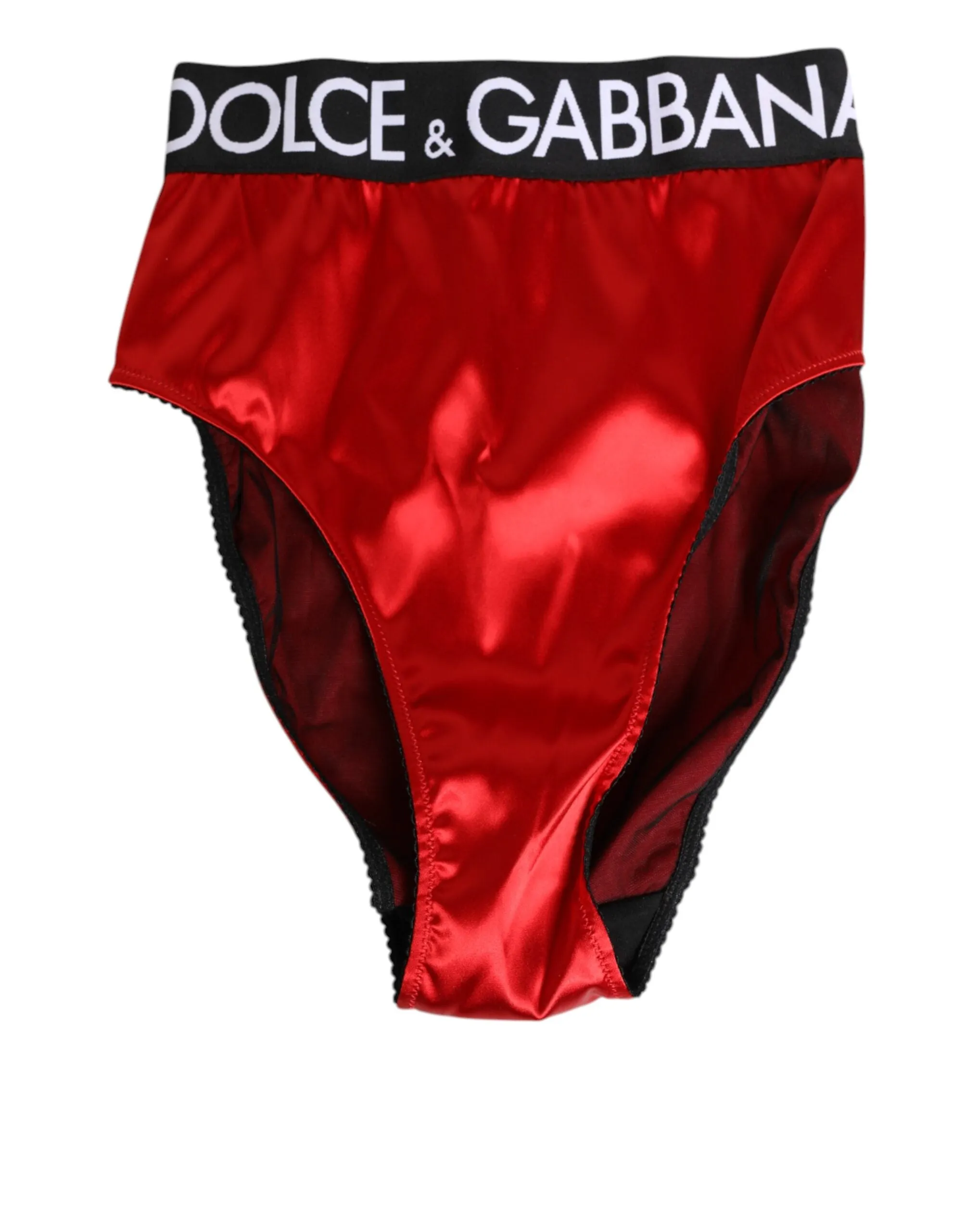 Dolce & Gabbana Red Satin High-Waist Briefs Logo Women Underwear sold by Siebentaschen product image thumbnail 2