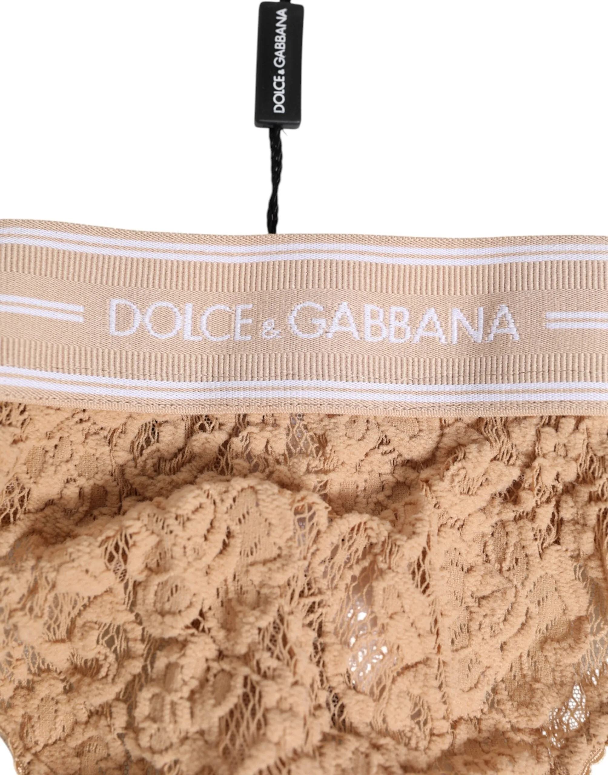 Dolce & Gabbana Beige Lace Logo Elastic Waist Thong Tanga Underwear sold by Siebentaschen product image thumbnail 3