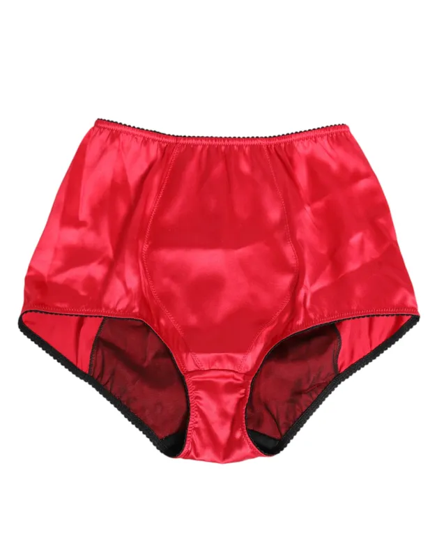 Dolce & Gabbana Red Silk Satin High-Waist Briefs Underwear sold by Siebentaschen