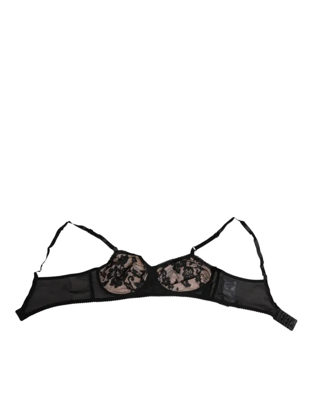 Dolce & Gabbana Black Nude Floral Lace Sheer Bra Underwear sold by Siebentaschen