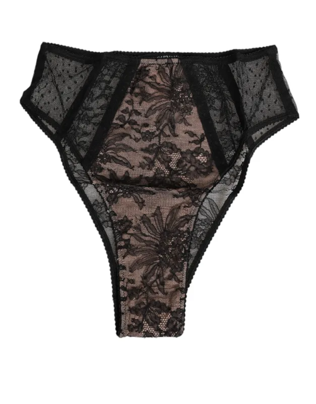 Dolce & Gabbana Black Floral Lace Sheer Mesh High Waist Underwear sold by Siebentaschen