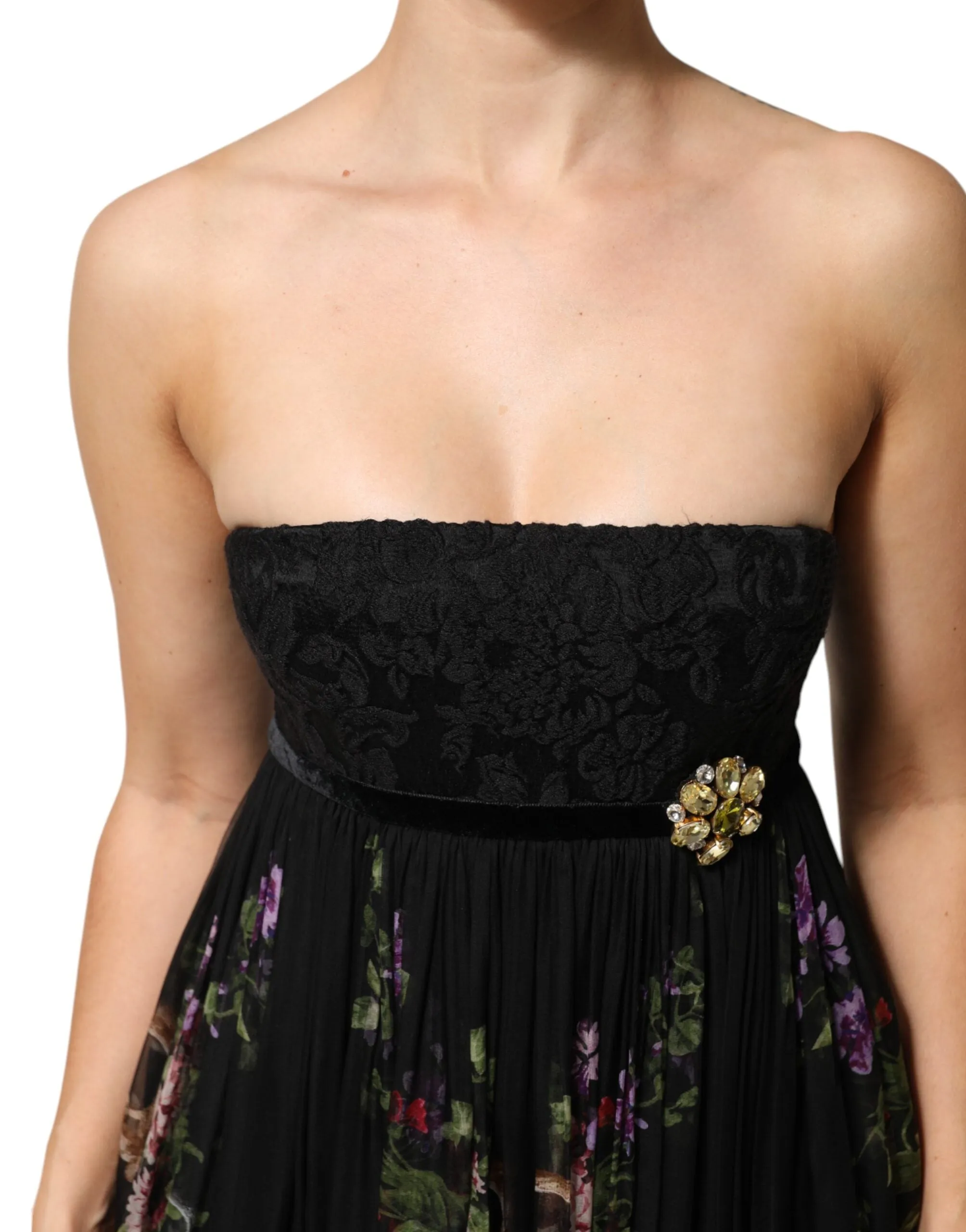 Dolce & Gabbana Black Floral Key Print Crystal Strapless Dress sold by Siebentaschen product image thumbnail 5