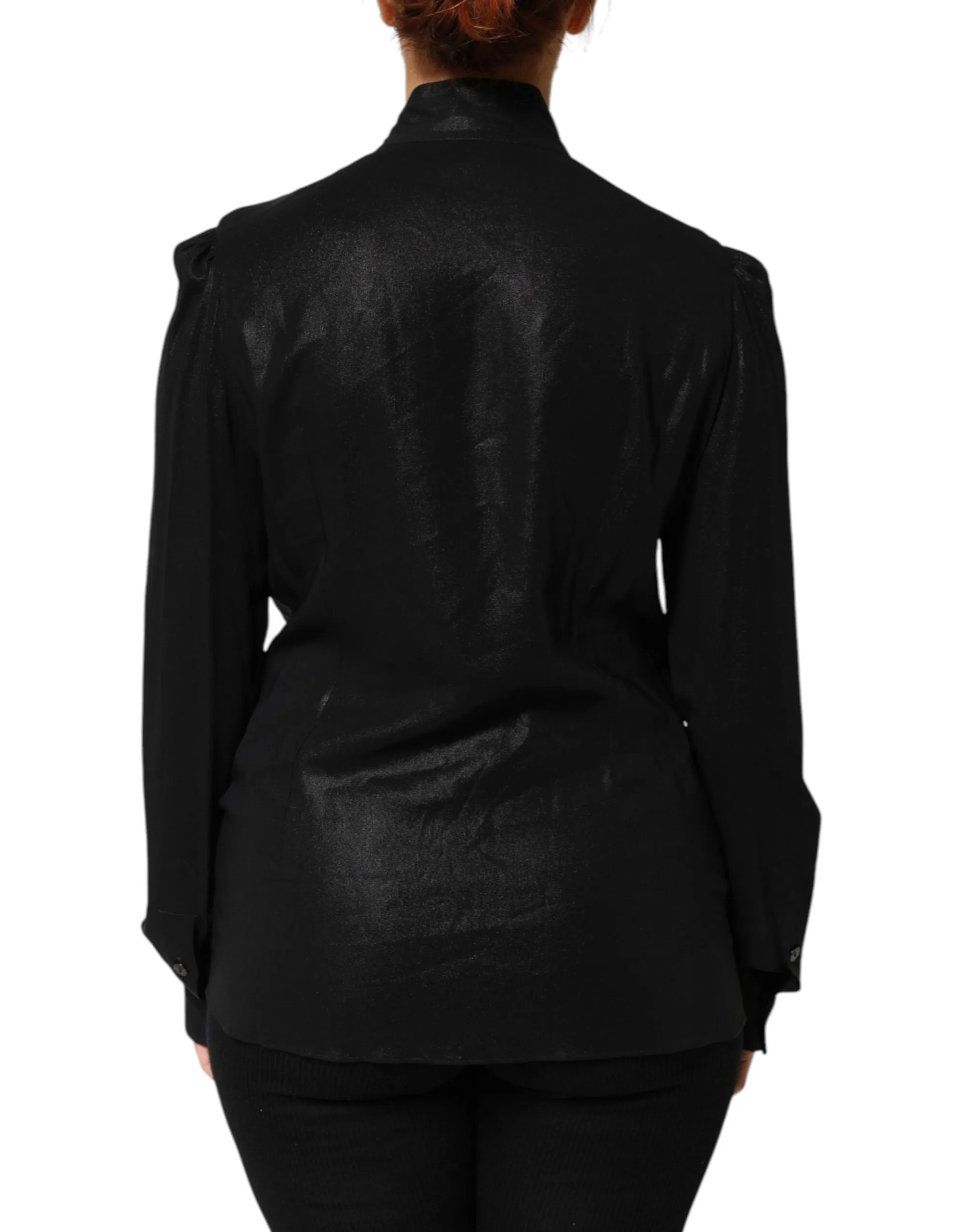 Dolce & Gabbana Black Viscose Long Sleeve Tie Neck Blouse Top sold by Siebentaschen product image thumbnail 4