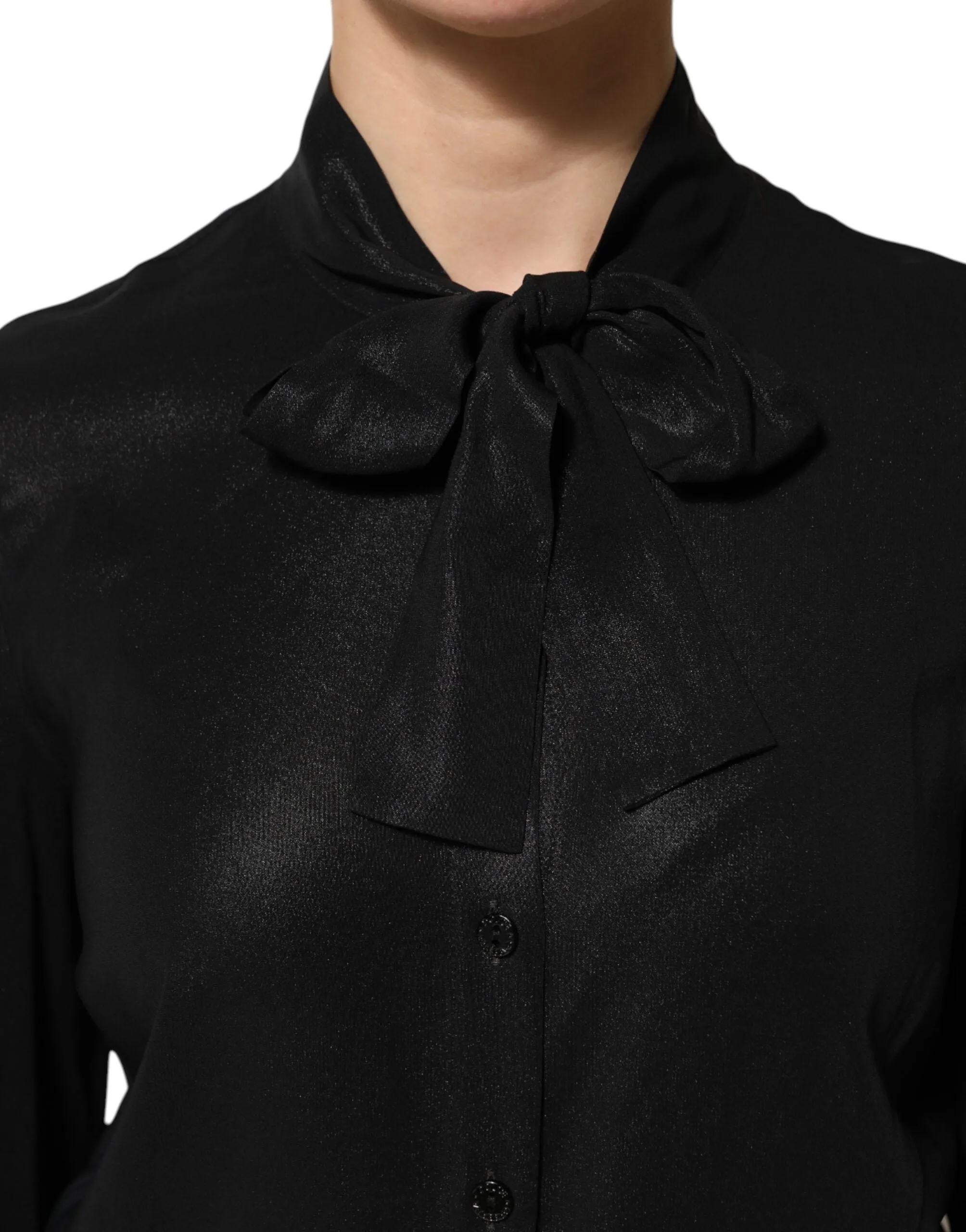 Dolce & Gabbana Black Viscose Long Sleeve Tie Neck Blouse Top sold by Siebentaschen product image thumbnail 5