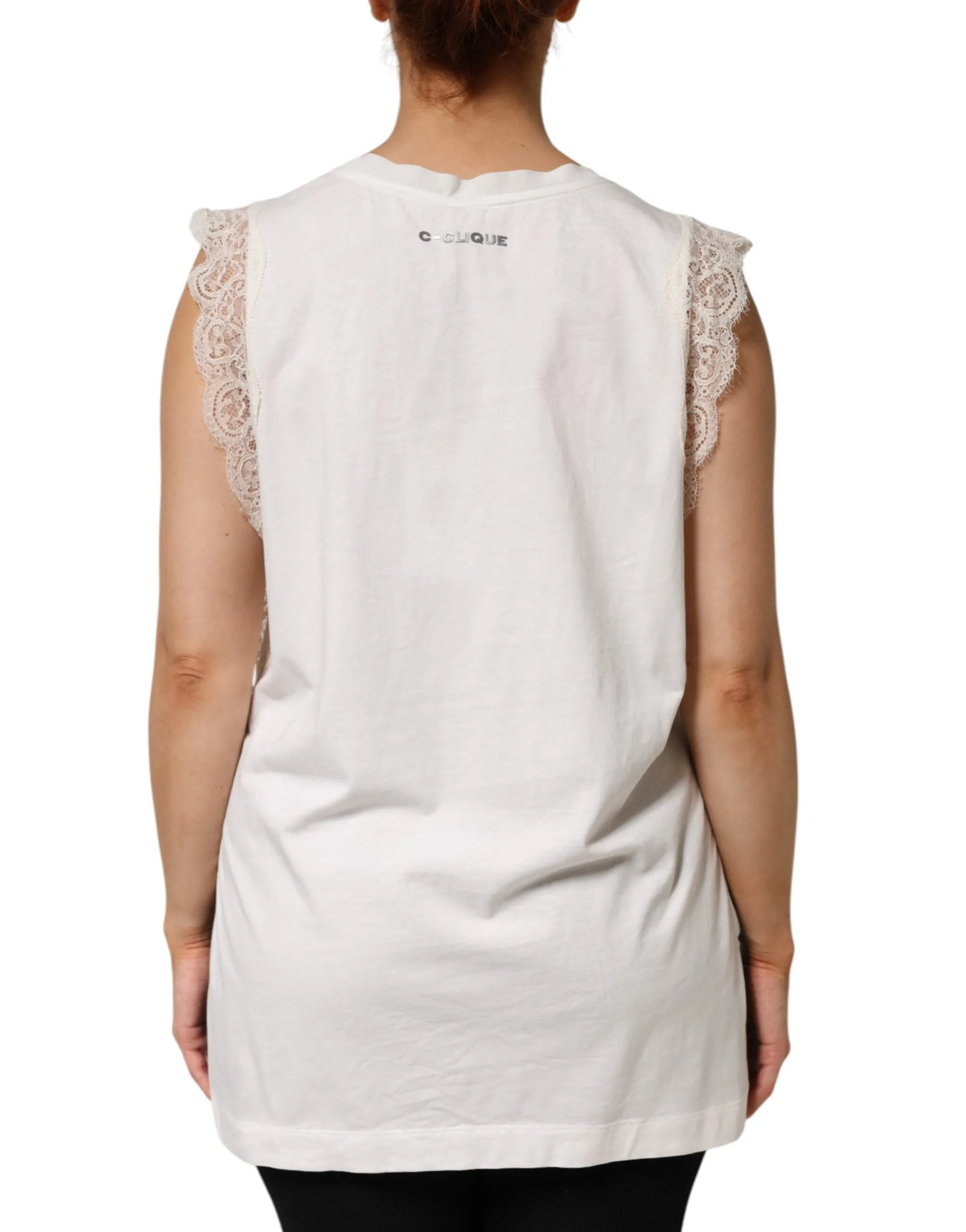 PINKO White Silk Blend Lace Trim Sleeveless V-Neck Women’s Top sold by Siebentaschen product image thumbnail 4