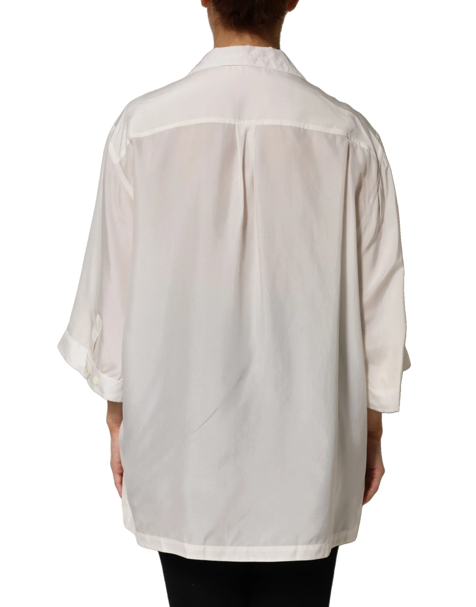 Dolce & Gabbana White Silk Collared 3/4 Sleeves Blouse Top sold by Siebentaschen product image thumbnail 4