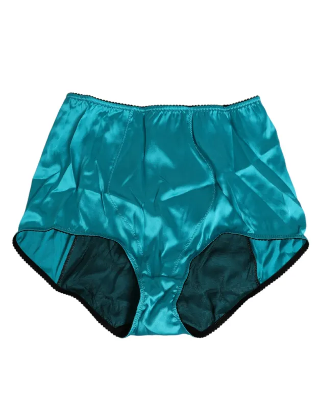 Dolce & Gabbana Aqua Green Satin High-Waist Briefs Underwear sold by Siebentaschen
