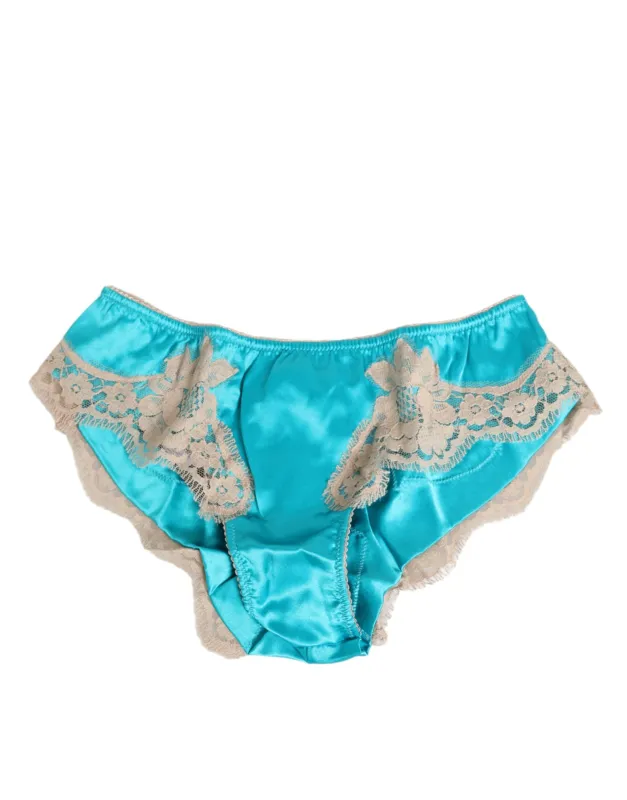 Dolce & Gabbana Blue Silk Satin Lace Trim New Slip Underwear sold by Siebentaschen