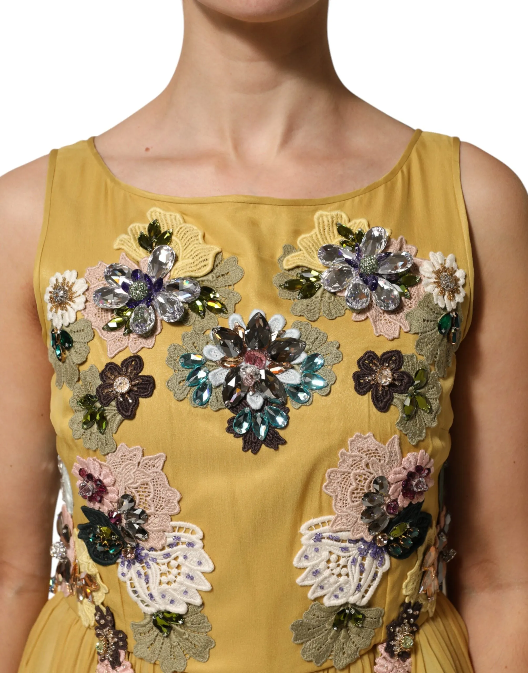 Dolce & Gabbana Yellow Silk Floral Embroidered Maxi Dress sold by Siebentaschen product image thumbnail 5