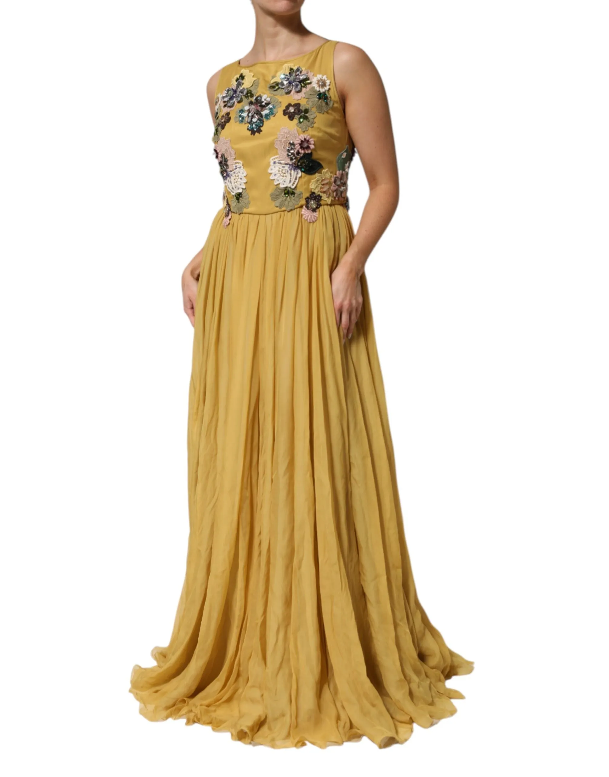 Dolce & Gabbana Yellow Silk Floral Embroidered Maxi Dress sold by Siebentaschen product image thumbnail 3