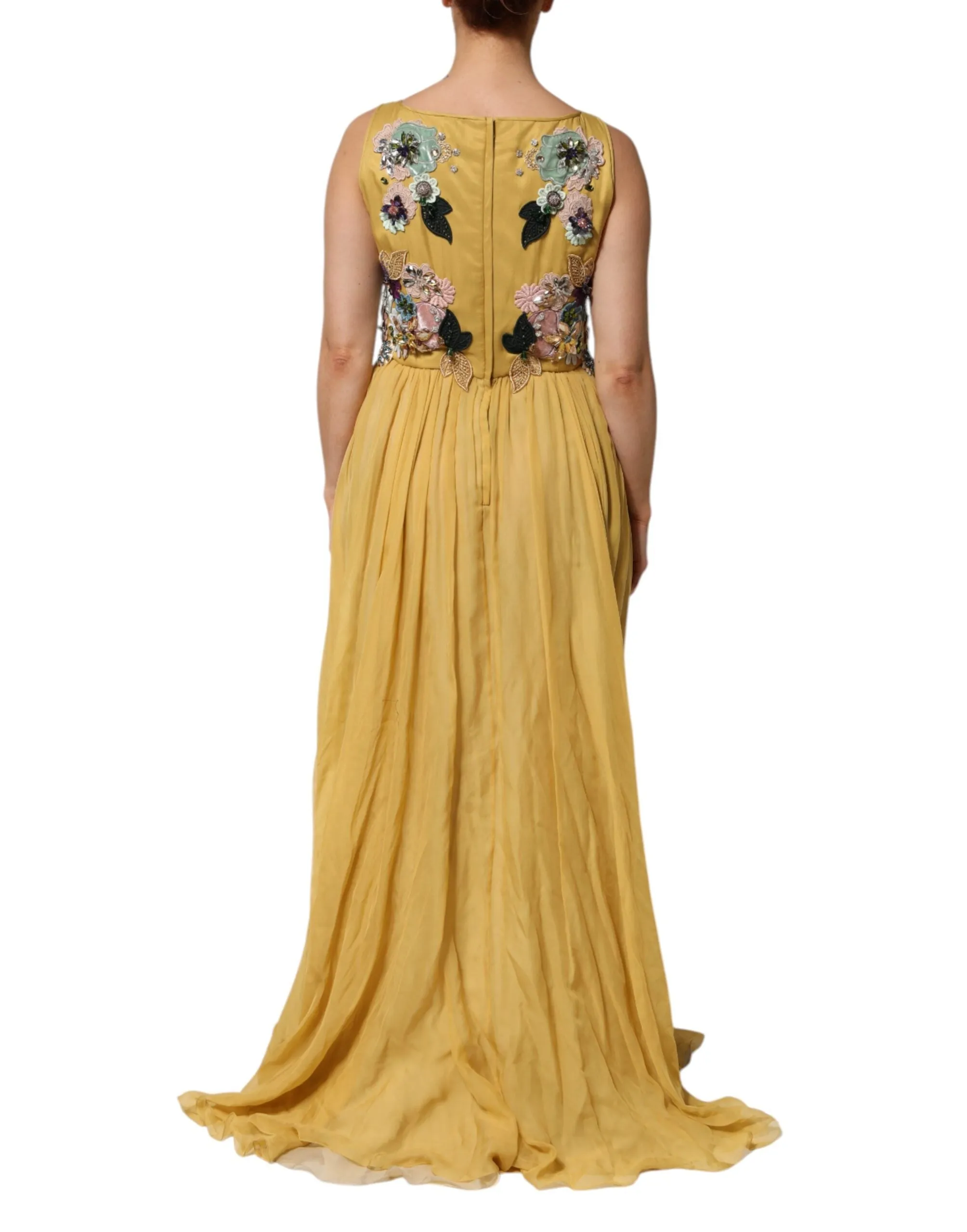 Dolce & Gabbana Yellow Silk Floral Embroidered Maxi Dress sold by Siebentaschen product image thumbnail 4