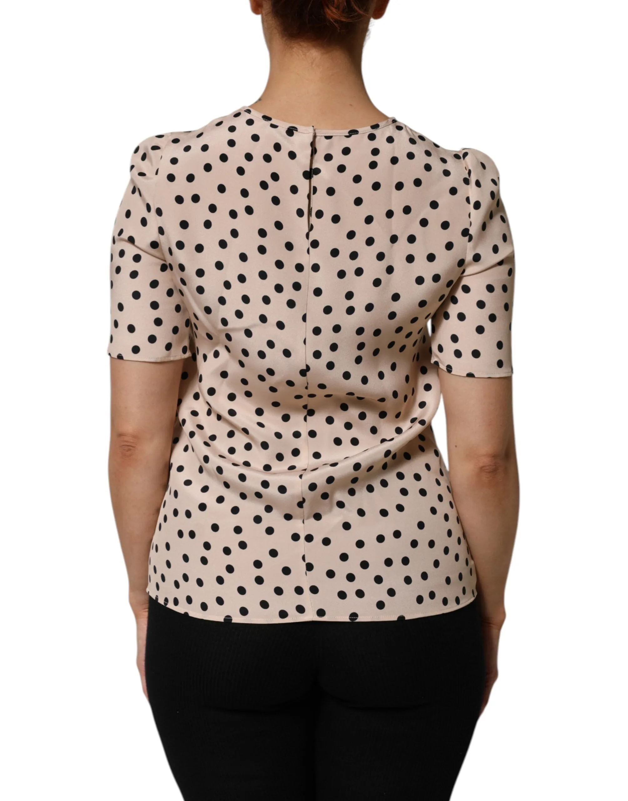 Dolce & Gabbana Beige Black Polka Dot Silk Short Sleeve Blouse Top sold by Siebentaschen product image thumbnail 4