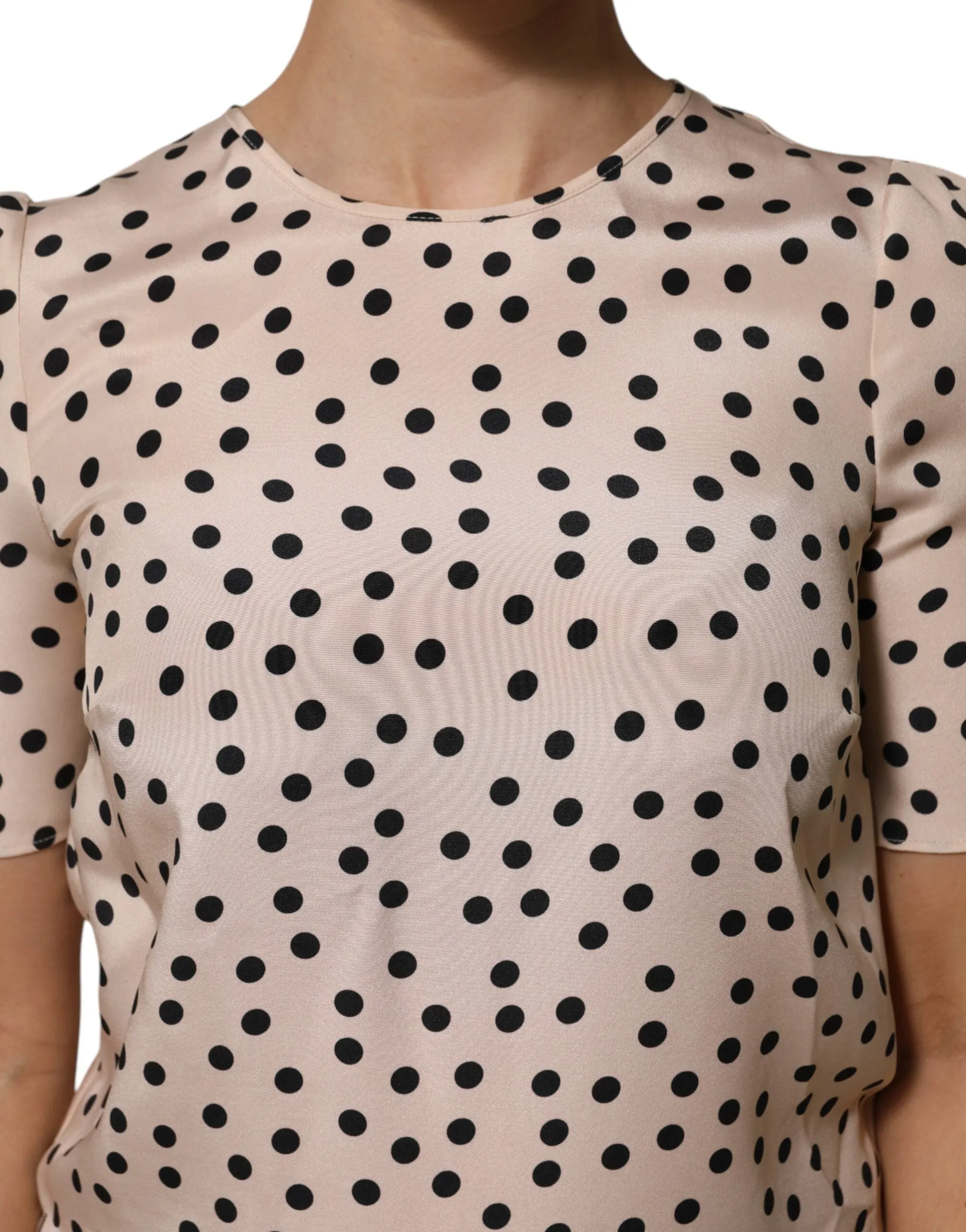 Dolce & Gabbana Beige Black Polka Dot Silk Short Sleeve Blouse Top sold by Siebentaschen product image thumbnail 5