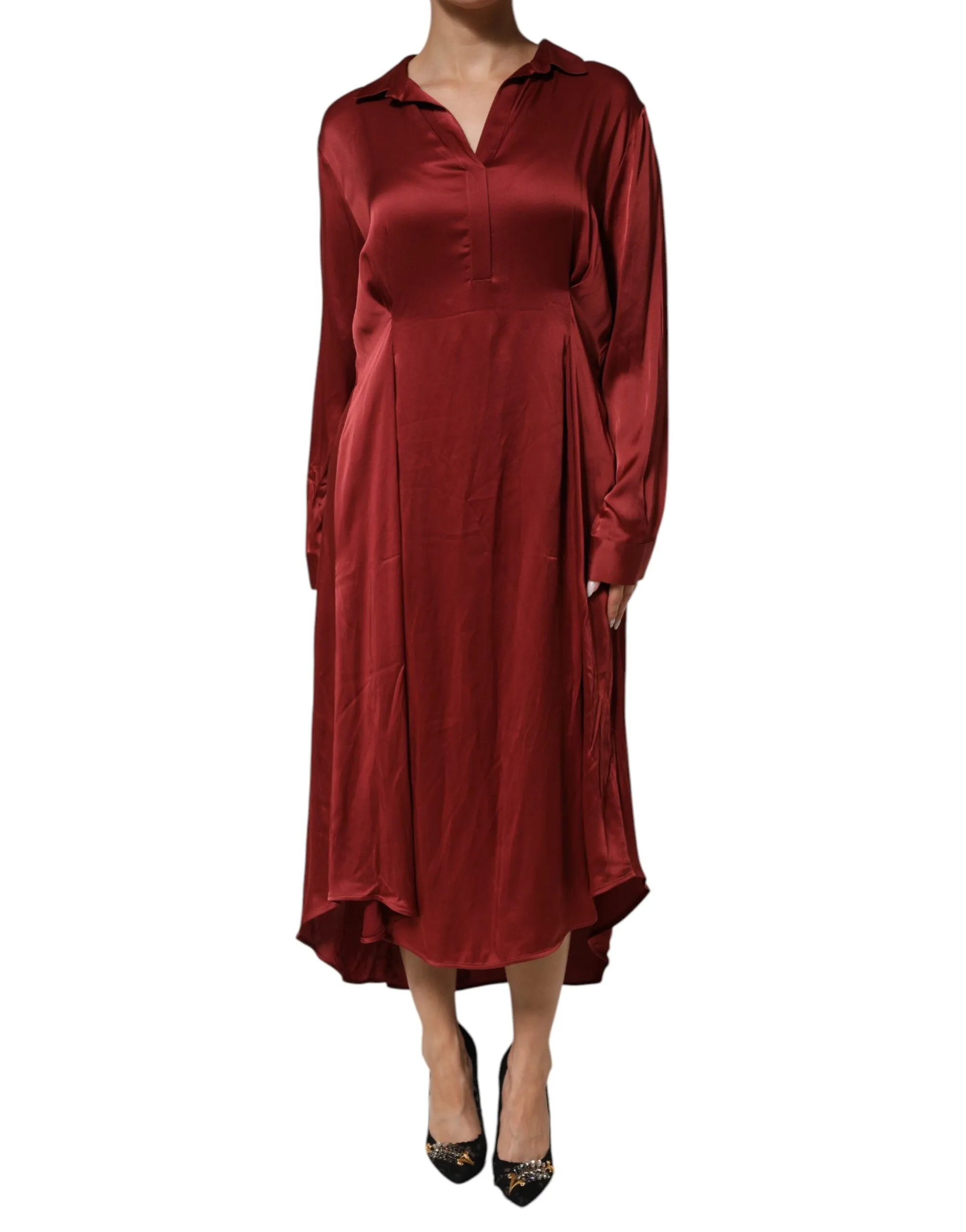 Fabiana Filippi Burgundy Acetate Viscose Satin Long Dress sold by Siebentaschen product image thumbnail 2