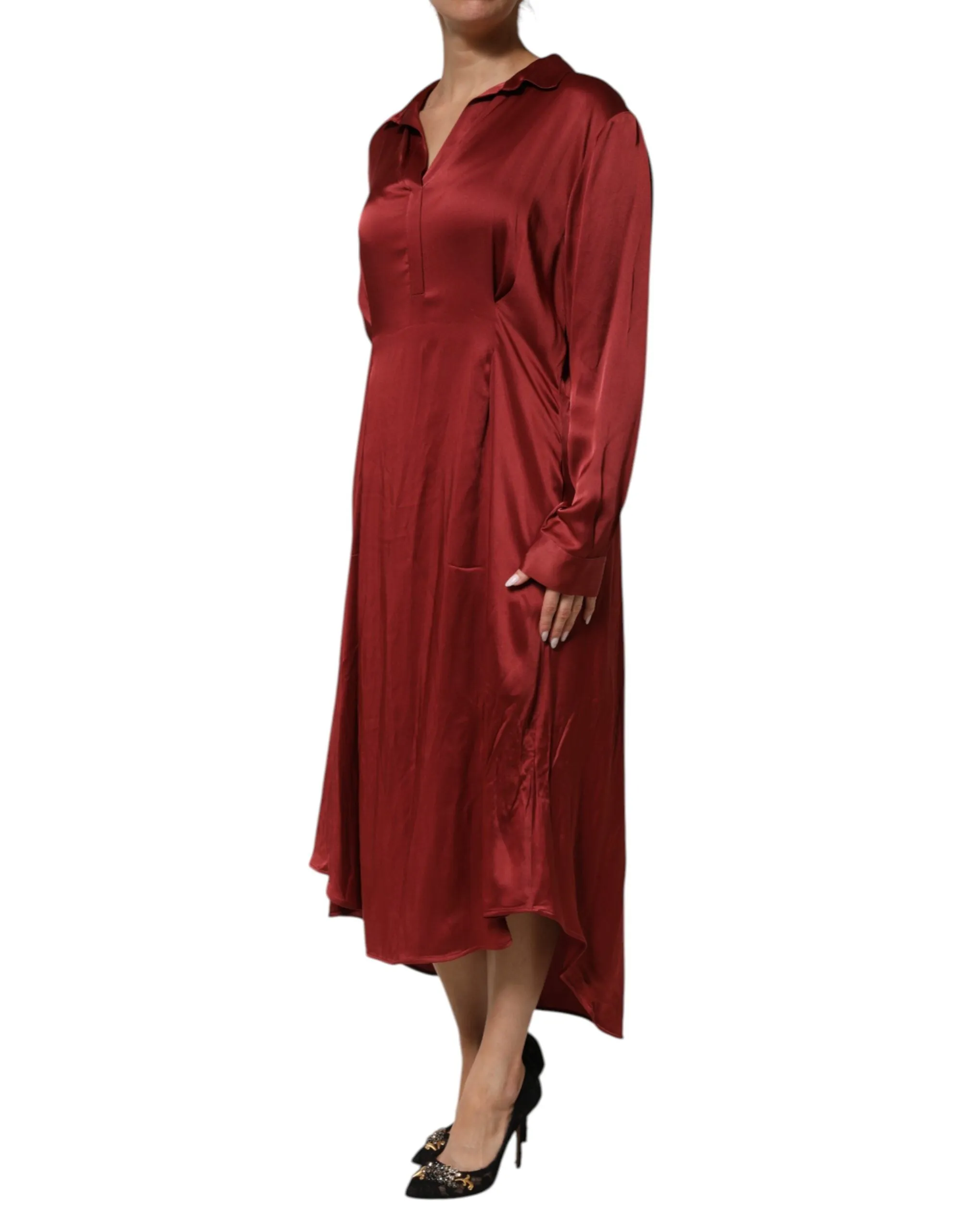 Fabiana Filippi Burgundy Acetate Viscose Satin Long Dress sold by Siebentaschen product image thumbnail 3
