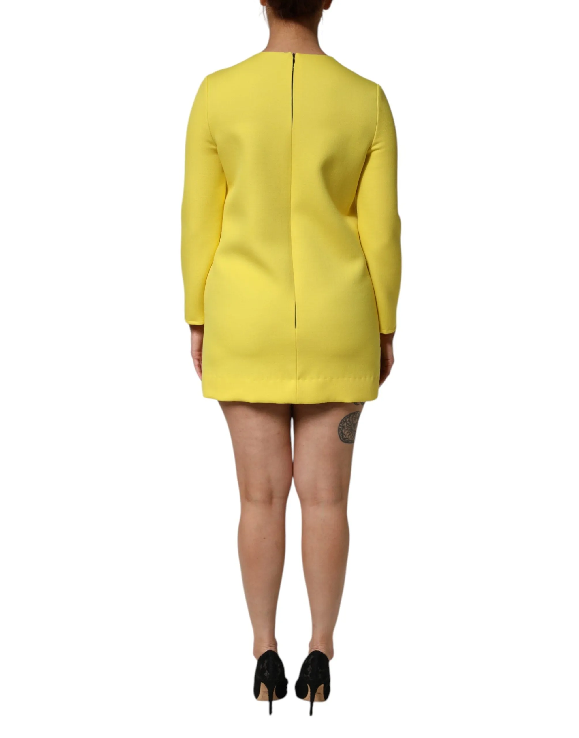 Dolce & Gabbana Yellow Viscose Acetate Mini Long Sleeve Dress sold by Siebentaschen product image thumbnail 4