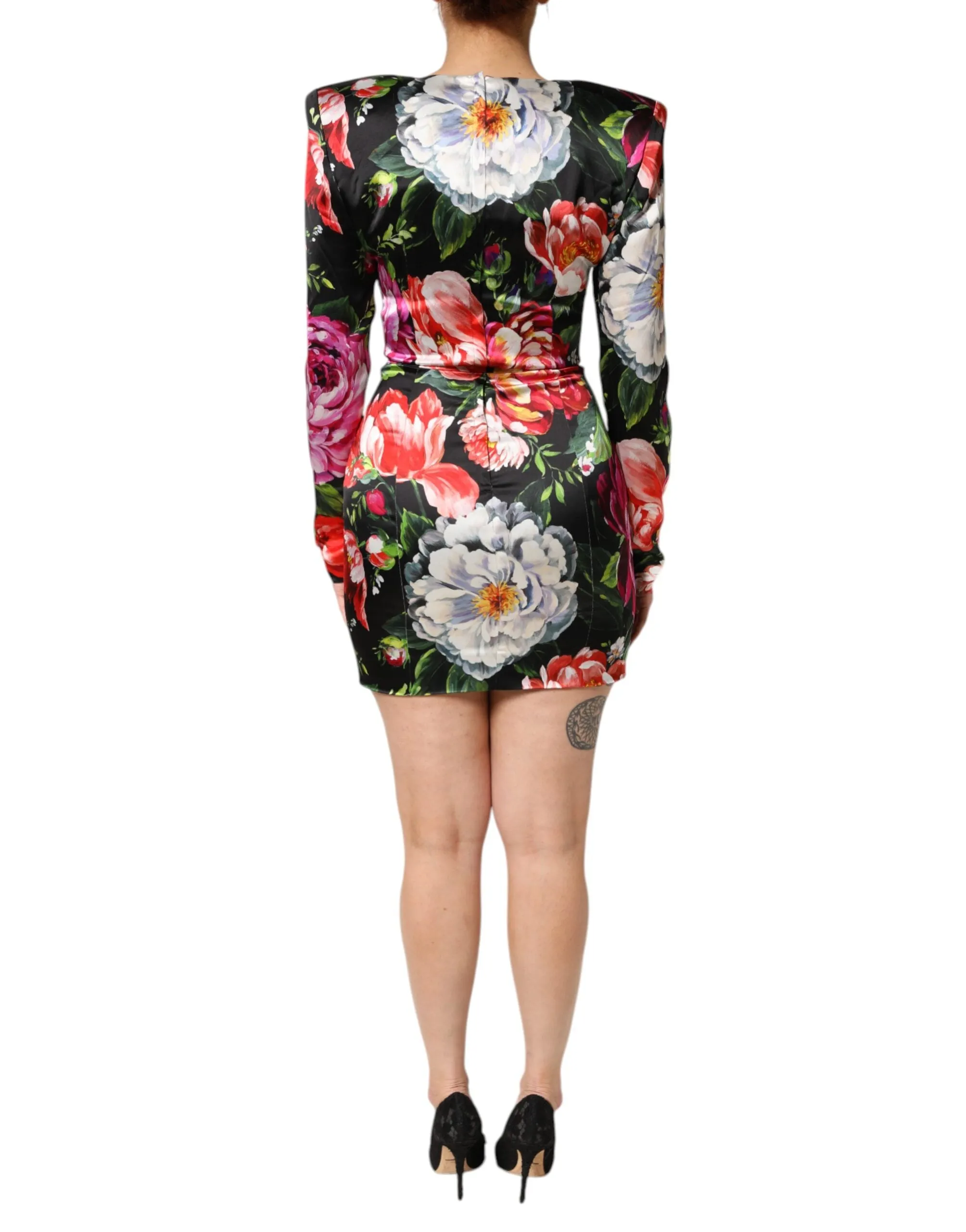 Dolce & Gabbana Black Floral Fiori Pittorici Mini Bodycon Dress sold by Siebentaschen product image thumbnail 4